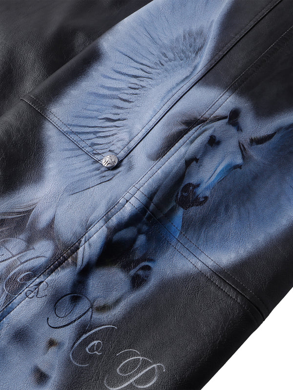 LUMINOUS DAWN KNIGHT&PEGASUS PRINTED LEATHER PANTS