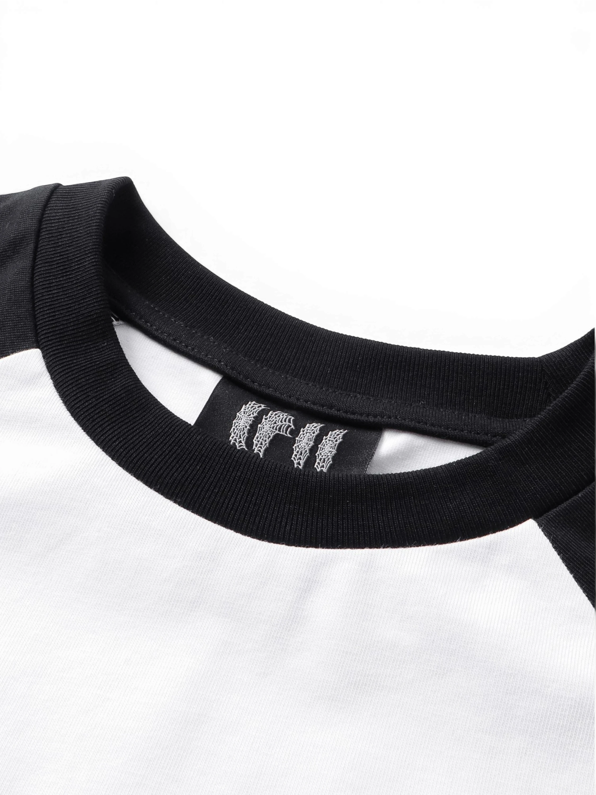 TBHNP Luminous Dawn women's velvet raglan t-shirt, black and white colour-block — streetwear tee