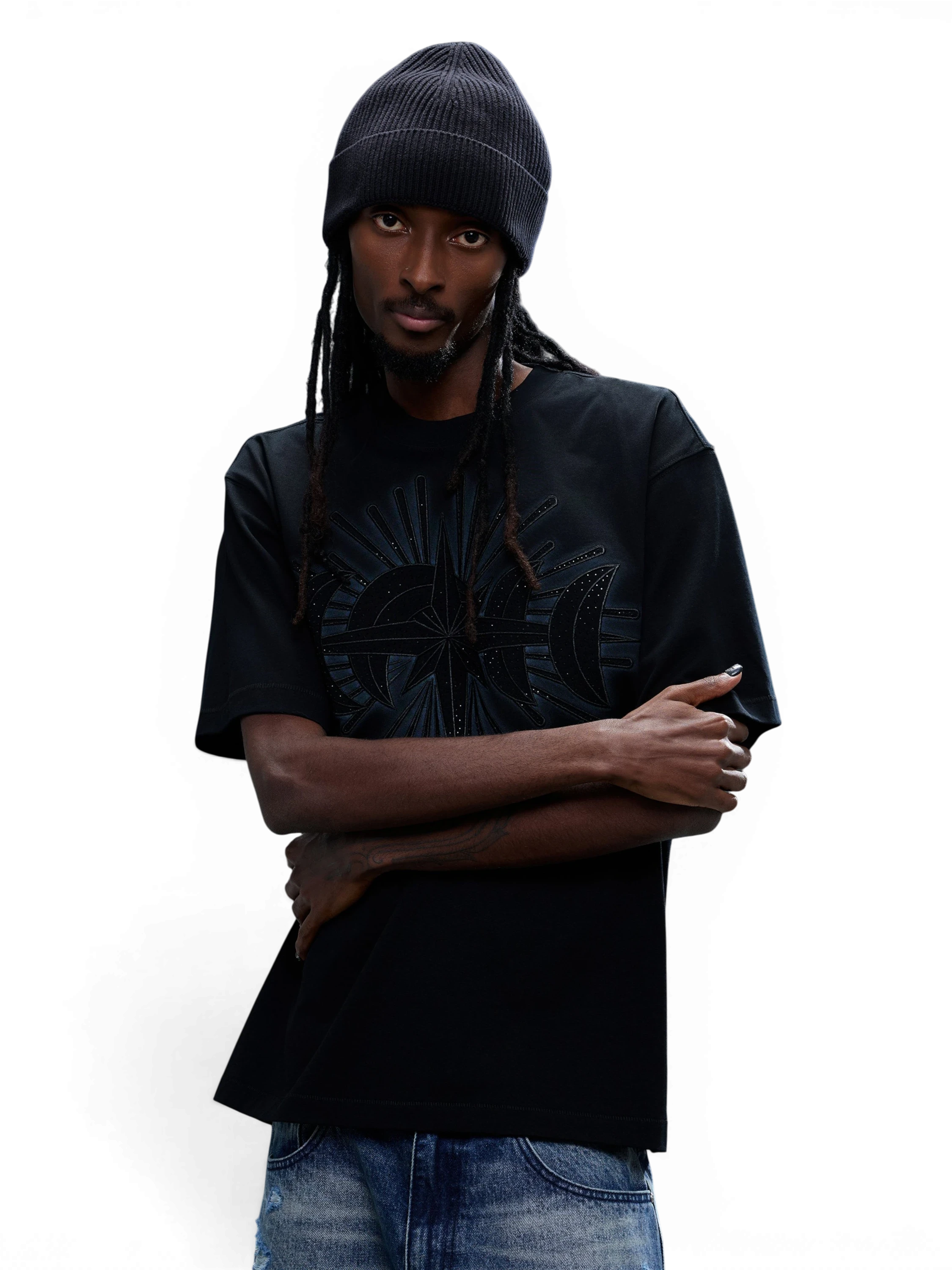 TBHNP Luminous Dawn star embroidery rhinestone cotton t-shirt — men's streetwear graphic tee