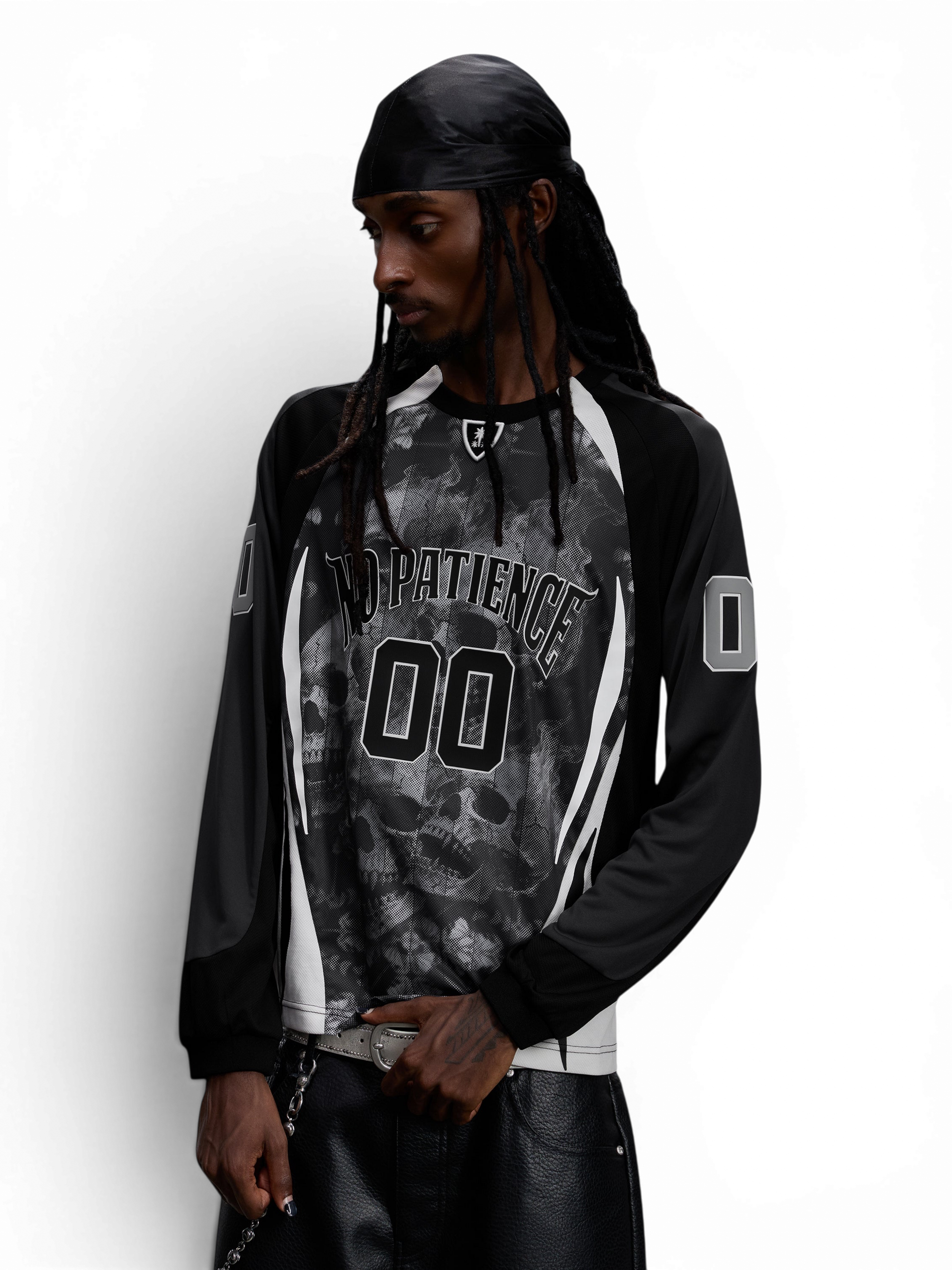 TBHNP Luminous Dawn evil bat skull-camo football jersey, dark grey — men's streetwear jersey