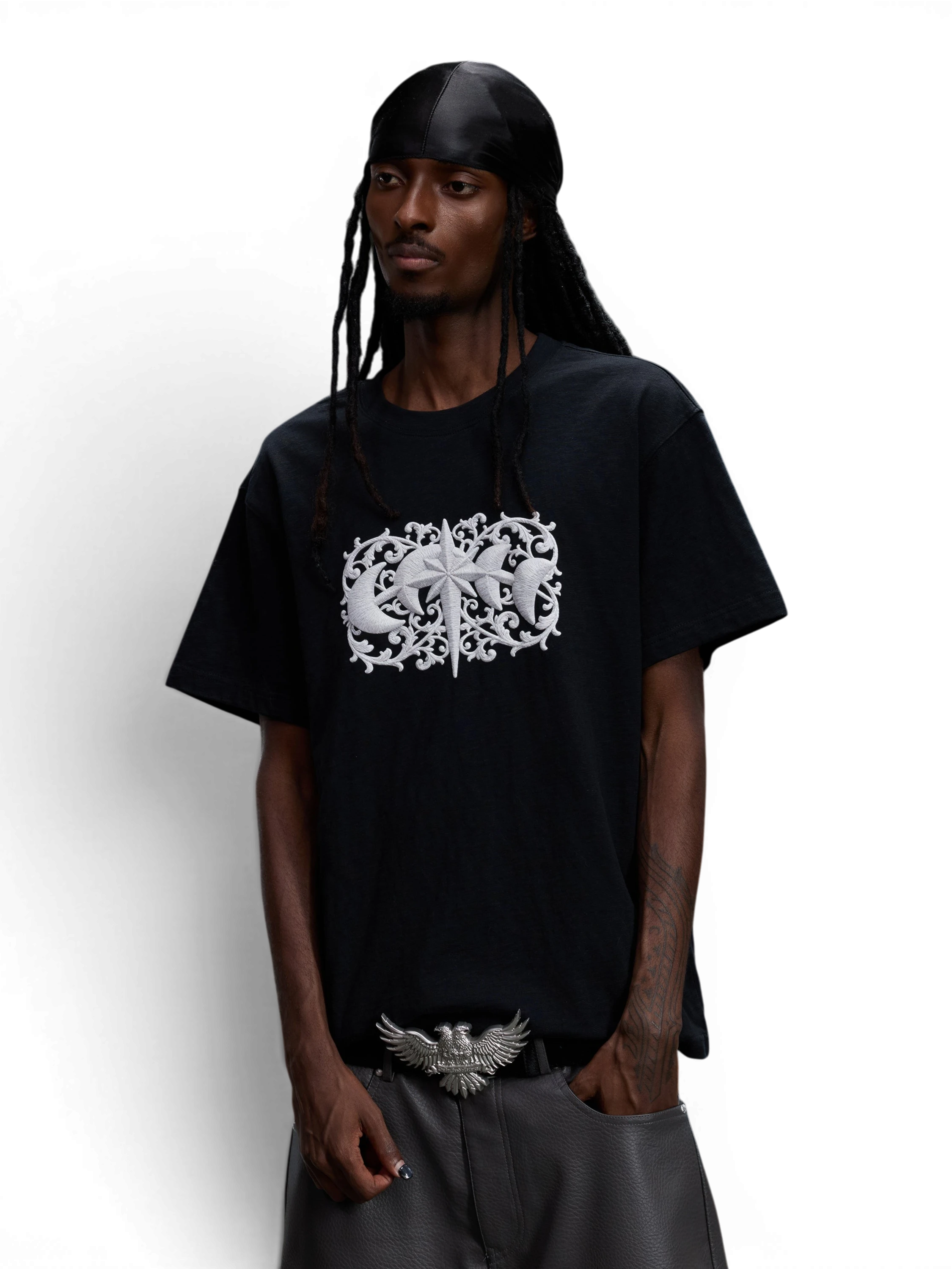 TBHNP Luminous Dawn baroque embroidered cotton t-shirt — men's streetwear graphic tee