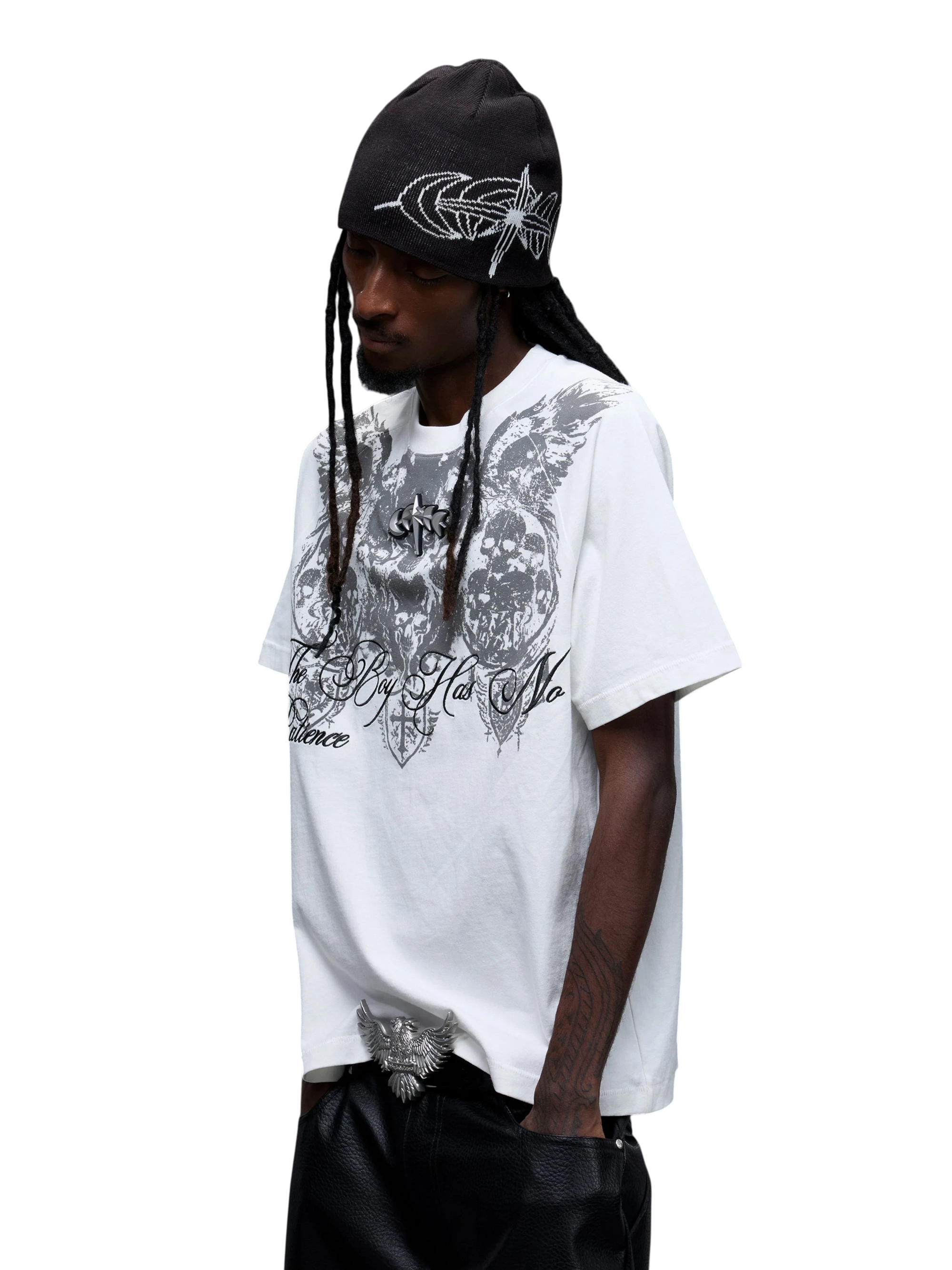 TBHNP Luminous Dawn baroque skull cotton raglan T-shirt — men's streetwear graphic tee