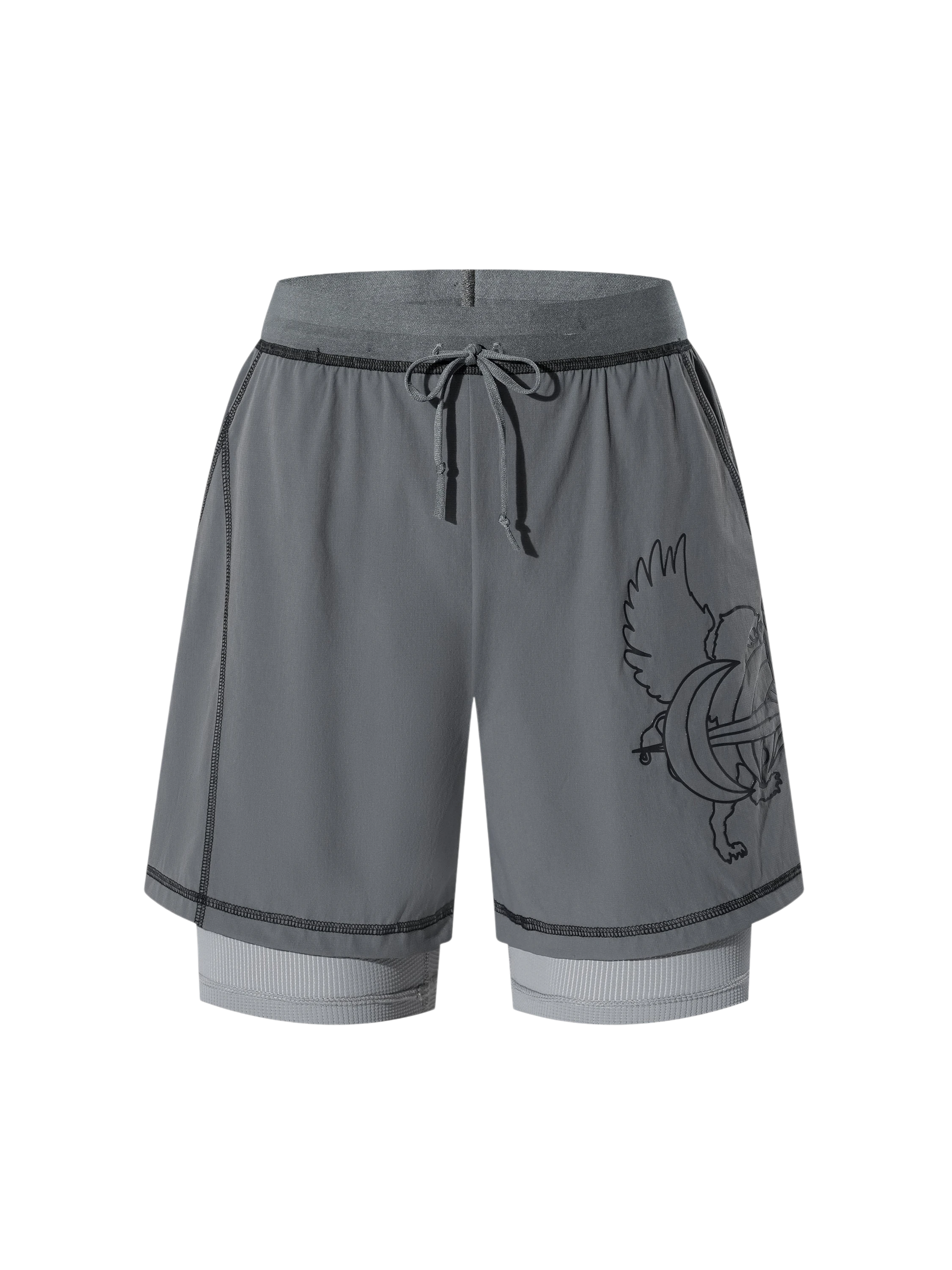 TBHNP Luminous Dawn double-headed eagle layered sports shorts — men's streetwear shorts