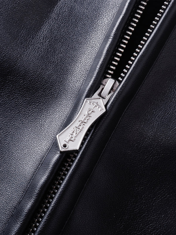 LUMINOUS DAWN RHINESTONE LEATHER PATCH HOODED ZIP JACKET