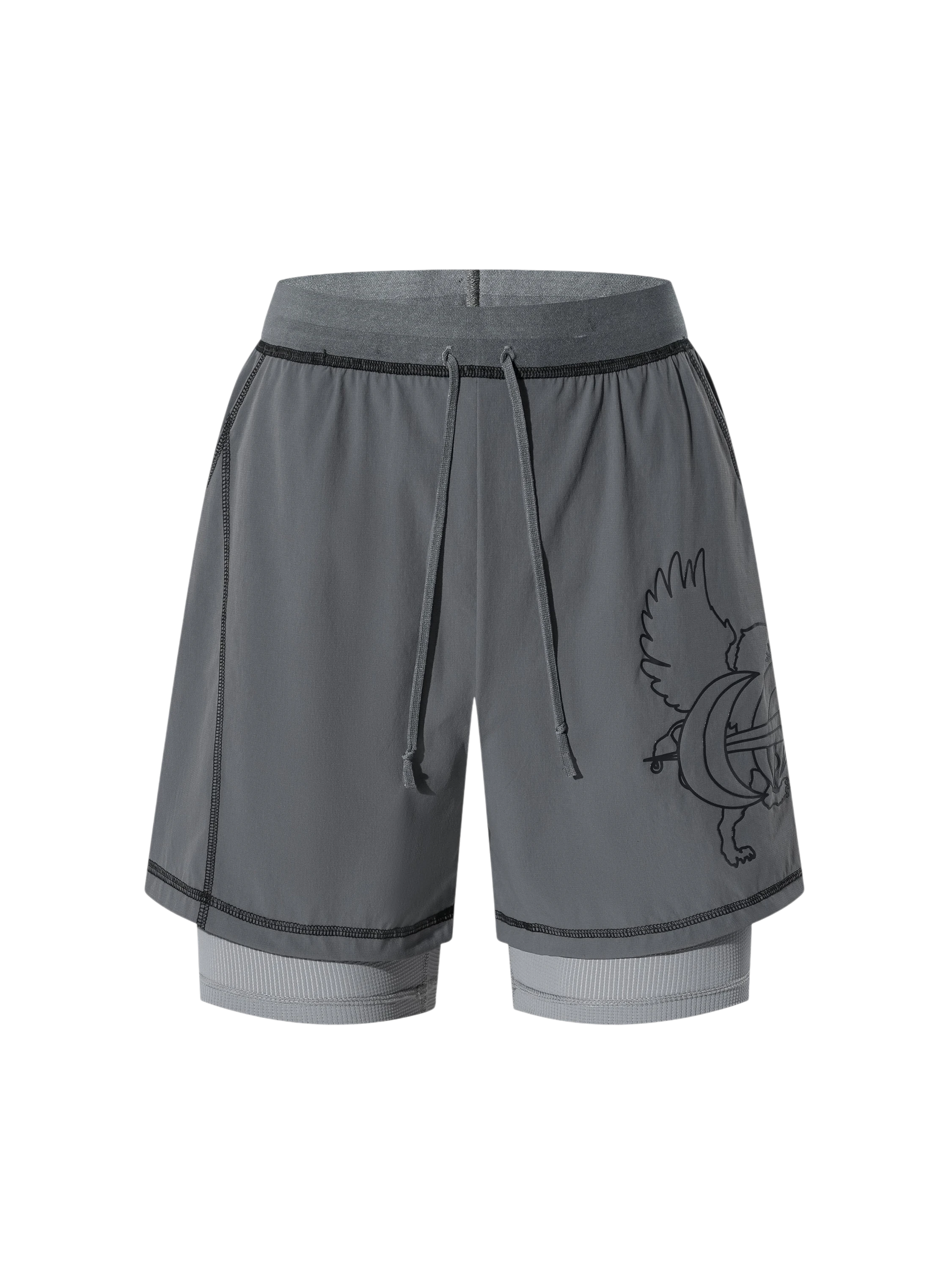 TBHNP Luminous Dawn double-headed eagle layered sports shorts — men's streetwear shorts