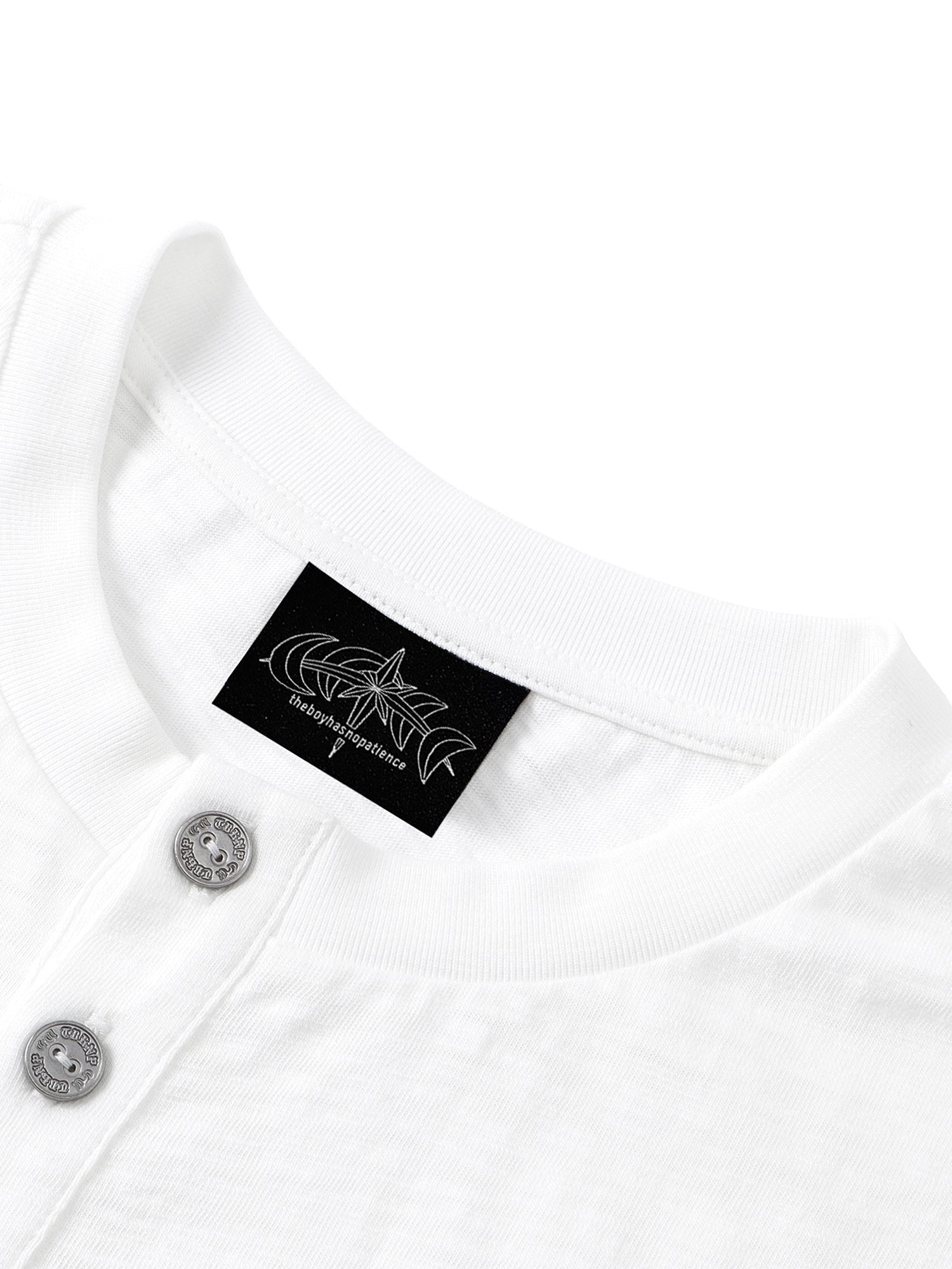 TBHNP Luminous Dawn baroque sleeve-print Henley long sleeve tee with metal buttons — gothic streetwear