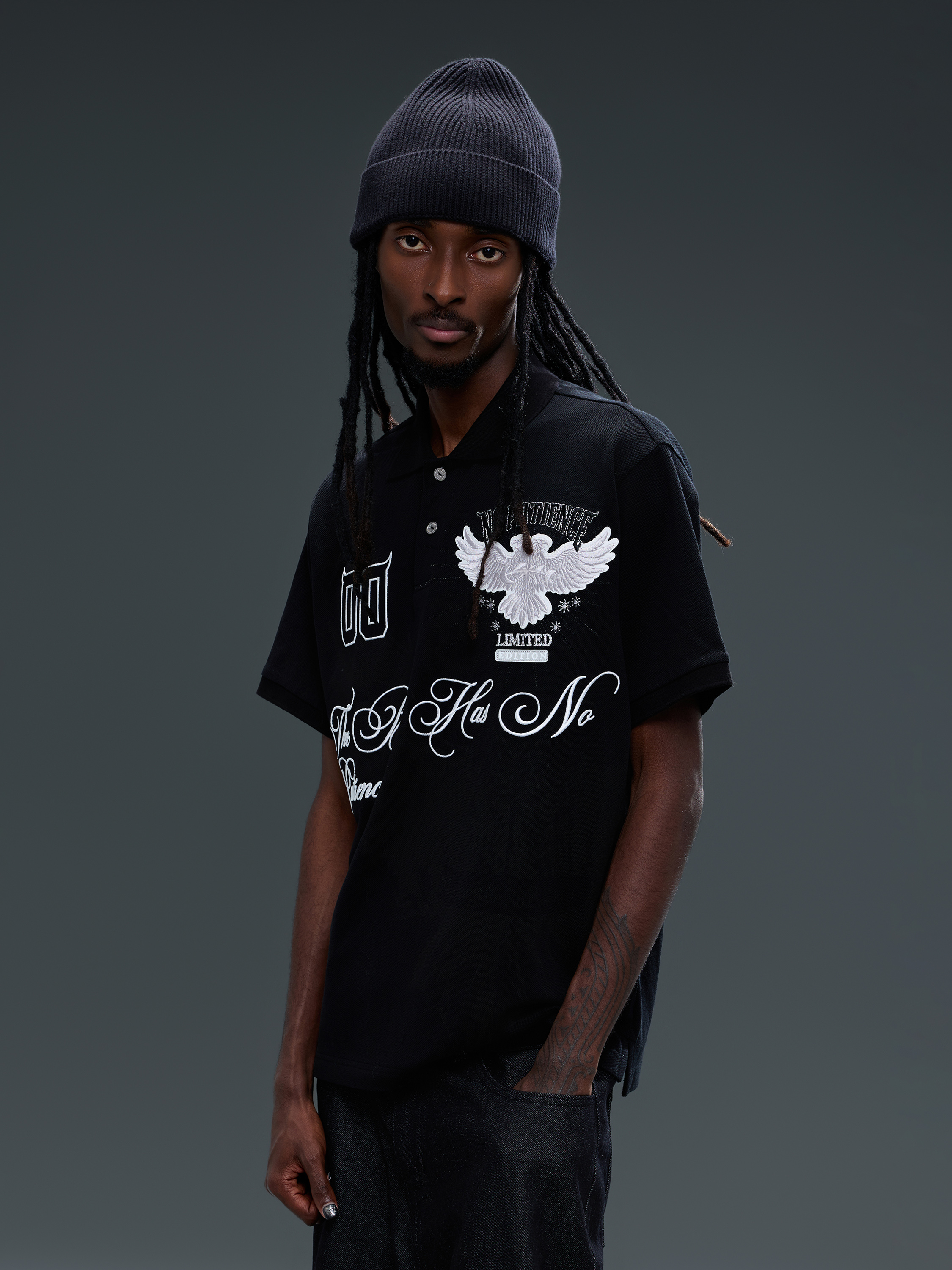 LUMINOUS DAWN DOUBLE-HEADED EAGLE EMBROIDERED POLO SHIRT