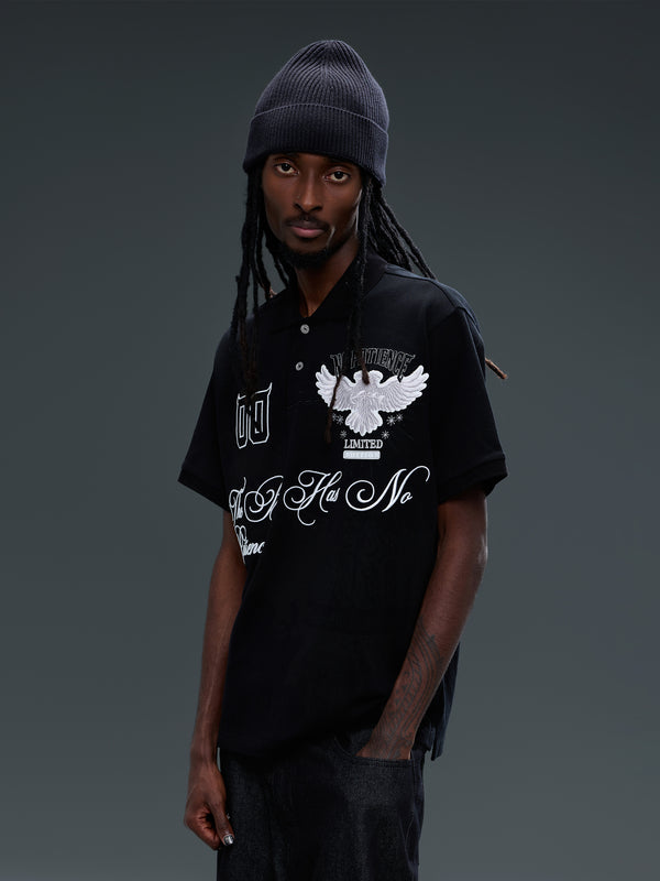 LUMINOUS DAWN DOUBLE-HEADED EAGLE EMBROIDERED POLO SHIRT