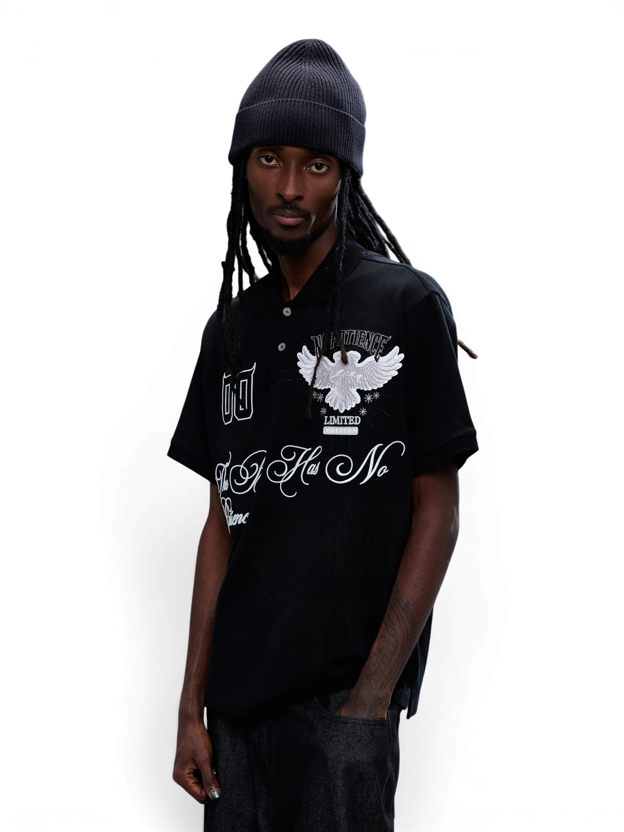 TBHNP Luminous Dawn double-headed eagle embroidered polo shirt — men's streetwear polo