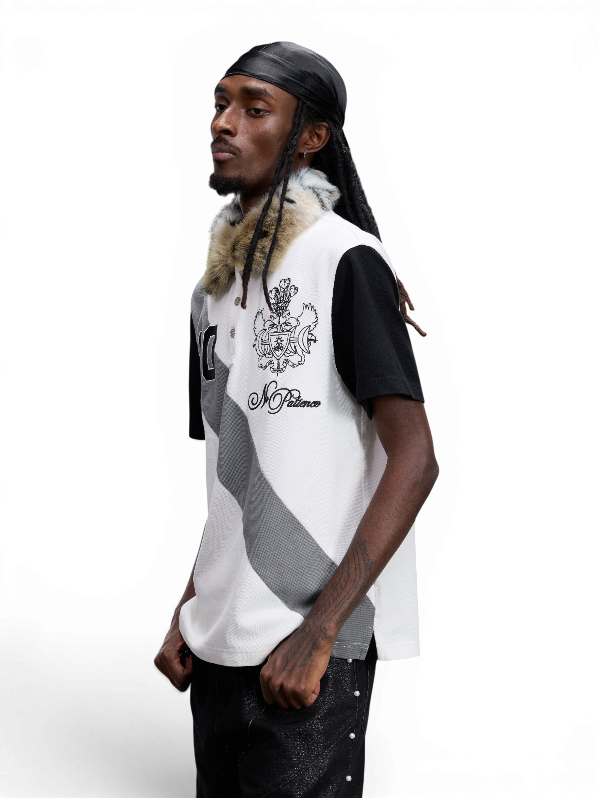 TBHNP Luminous Dawn double-headed eagle embroidered polo shirt, white — men's streetwear polo
