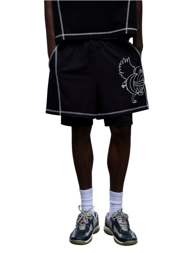 DOUBLE-HEADED EAGLE LAYERED SPORTS SHORTS