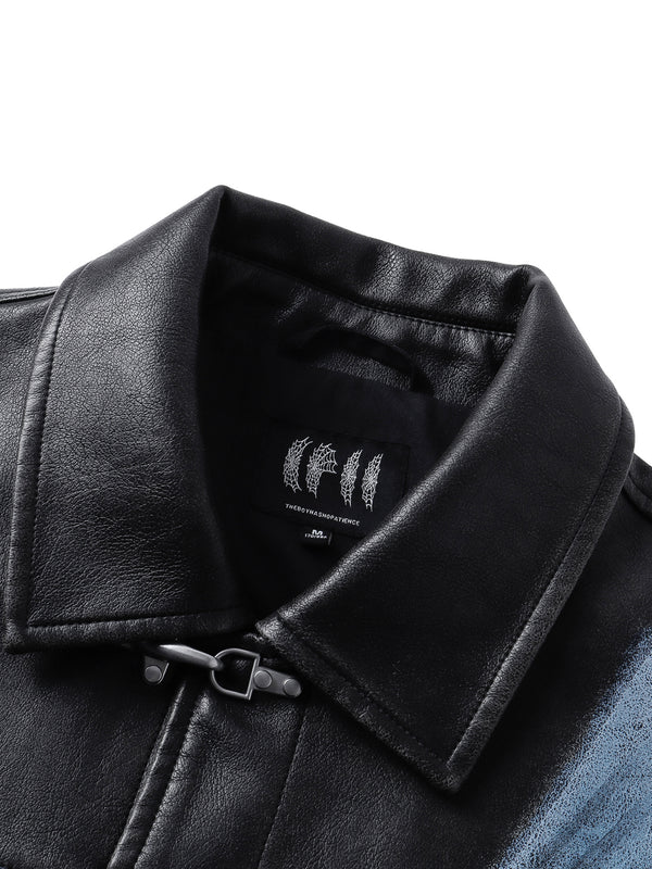 LUMINOUS DAWN KNIGHT&PEGASUS PRINTED LEATHER JACKET