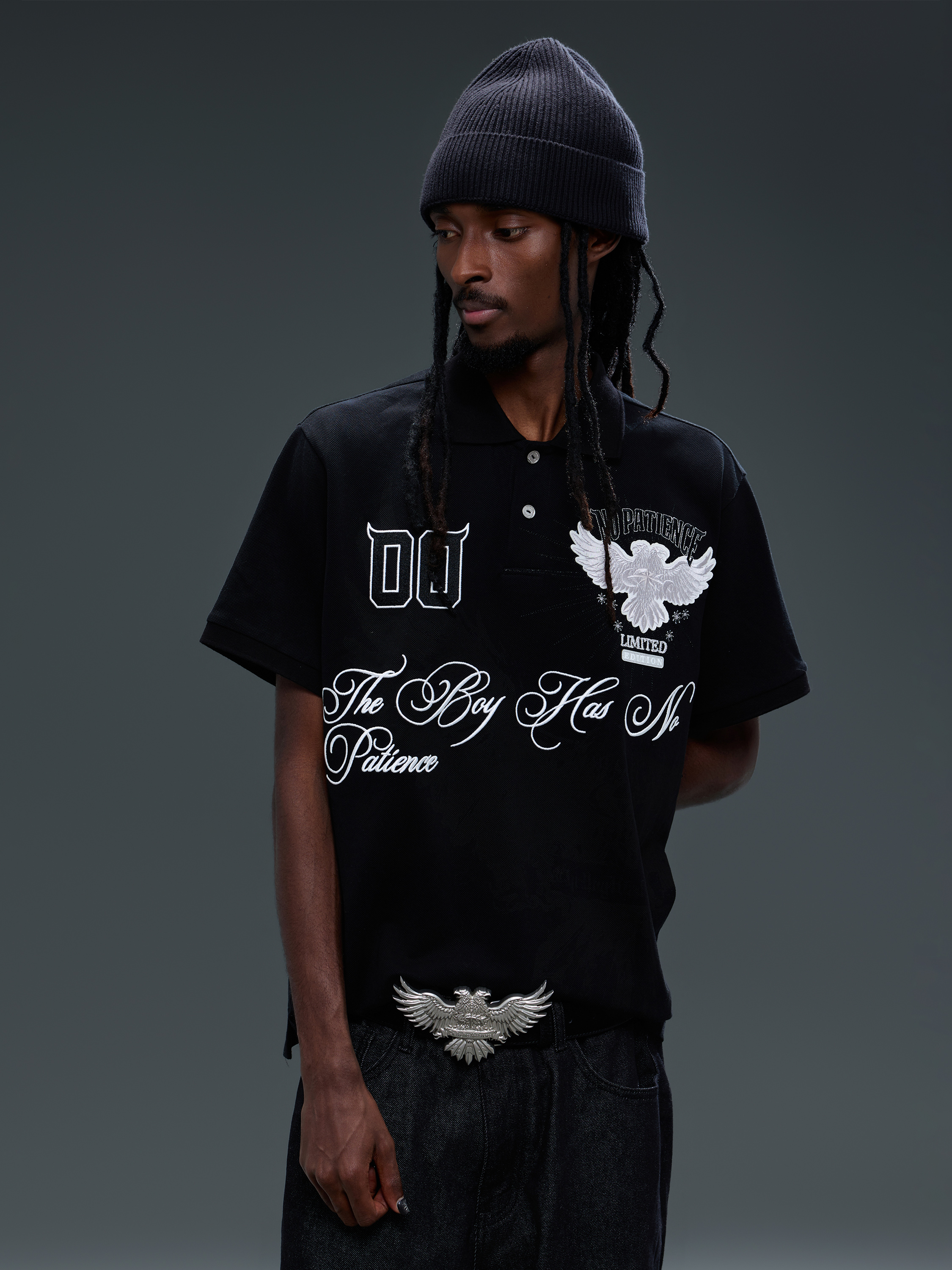 LUMINOUS DAWN DOUBLE-HEADED EAGLE EMBROIDERED POLO SHIRT