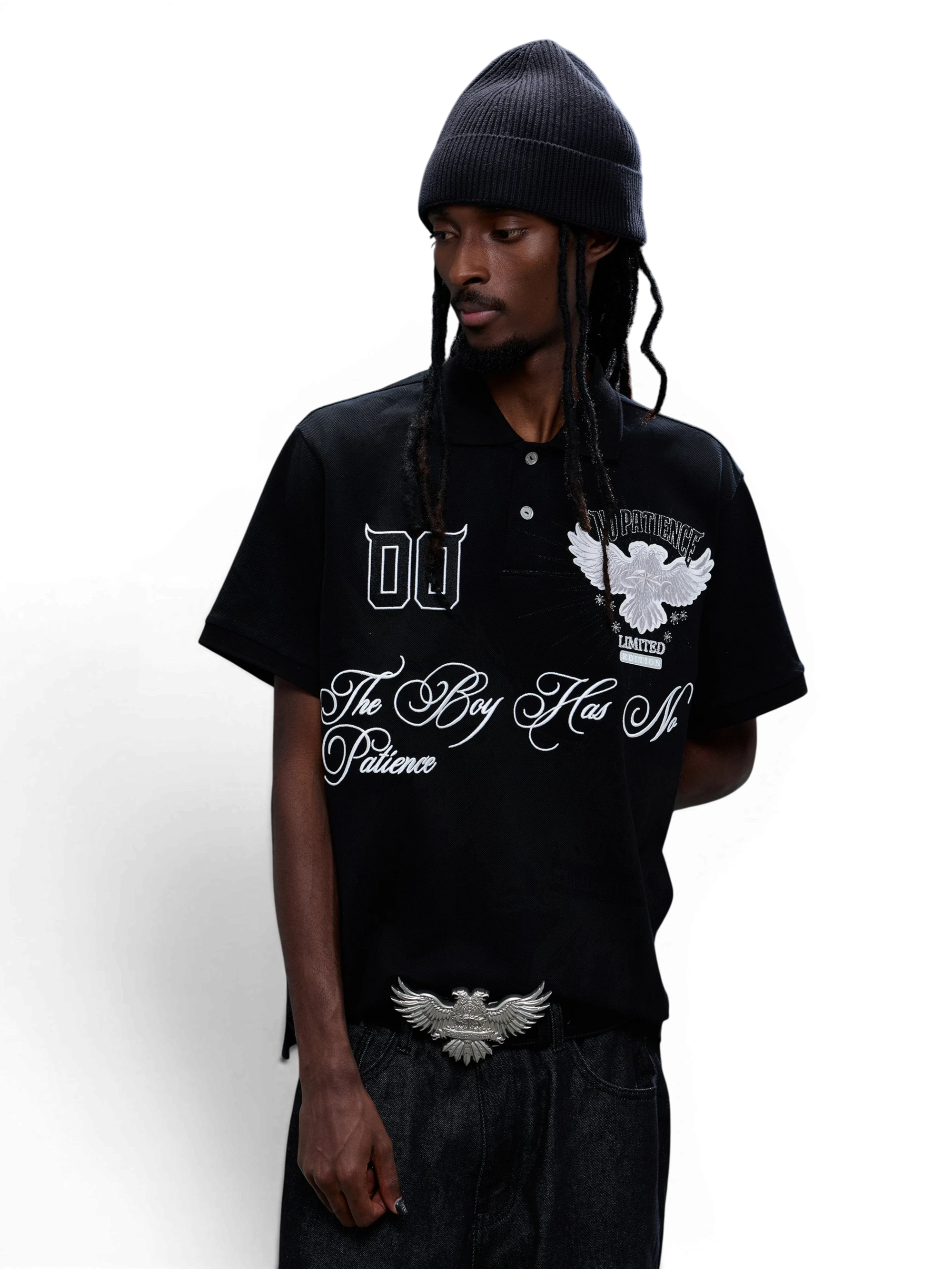 TBHNP Luminous Dawn double-headed eagle embroidered polo shirt — men's streetwear polo