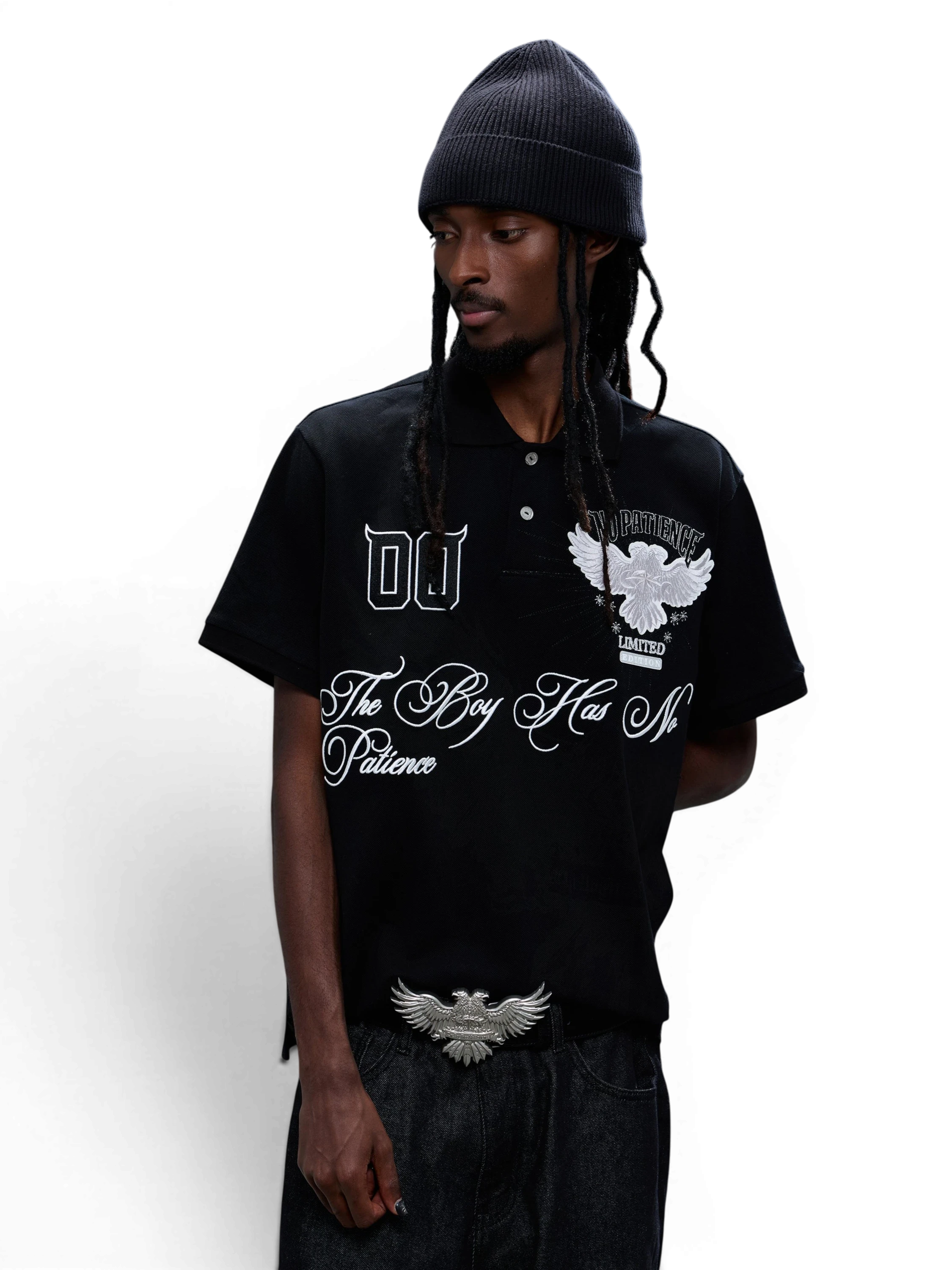 TBHNP Luminous Dawn double-headed eagle embroidered polo shirt — men's streetwear polo