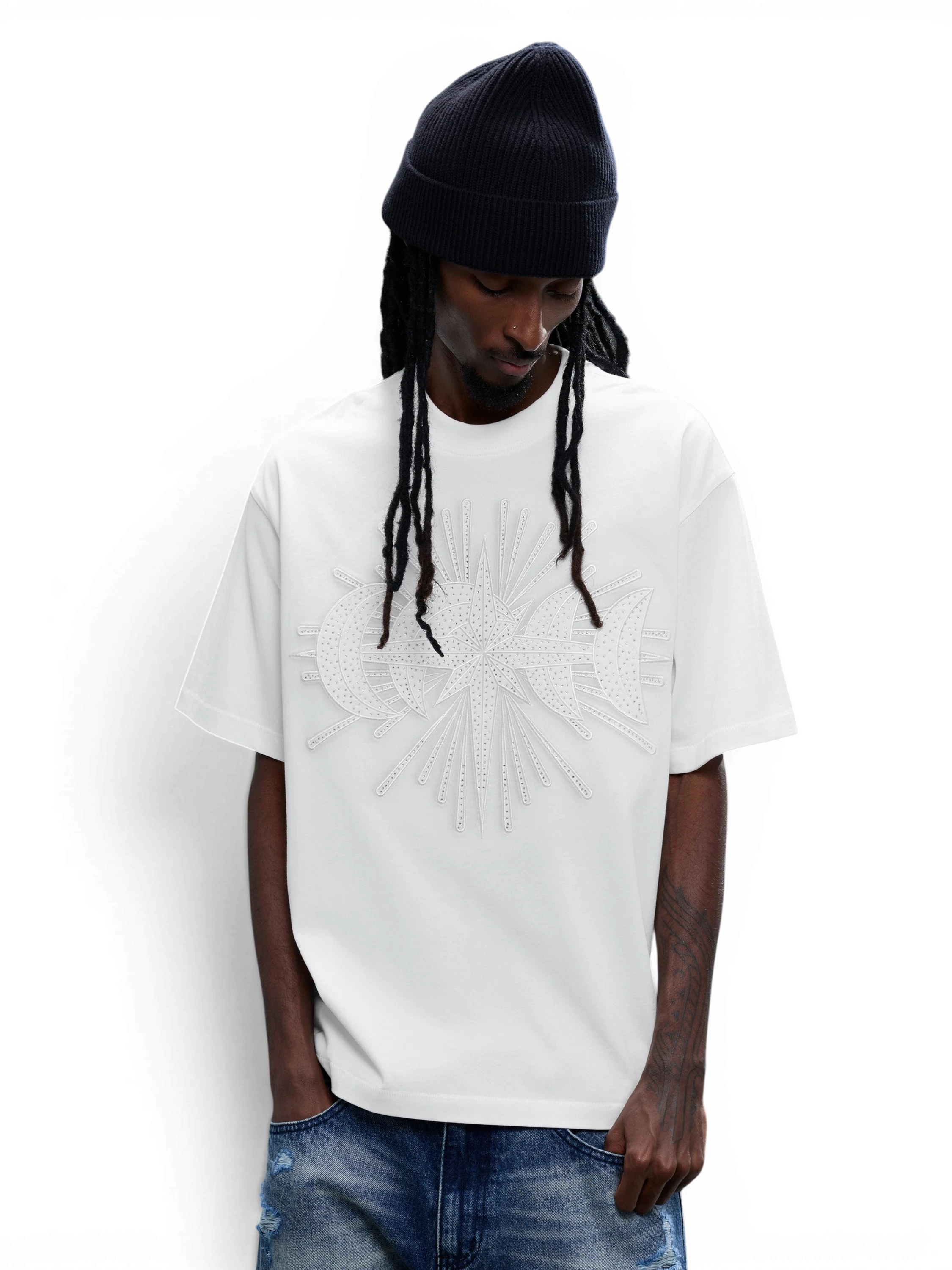 TBHNP Luminous Dawn star embroidery rhinestone cotton t-shirt — men's streetwear graphic tee