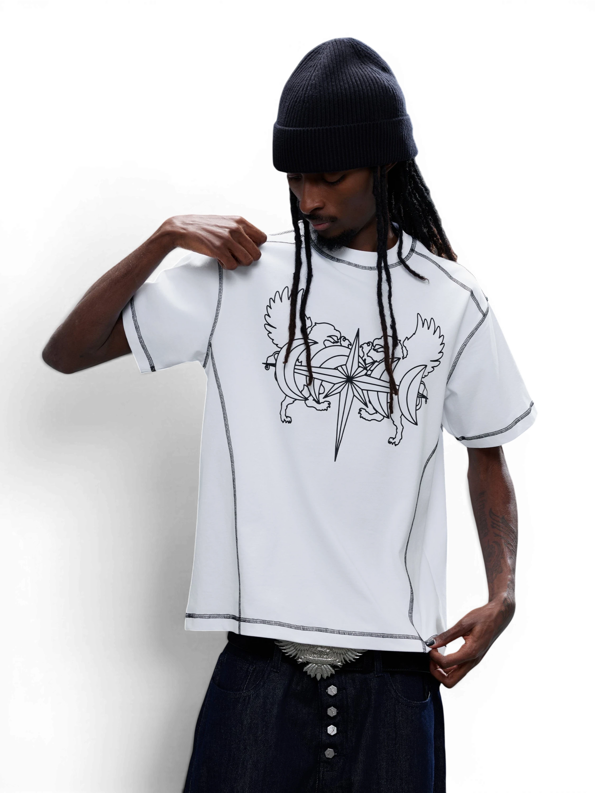 TBHNP Luminous Dawn double-headed eagle cotton t-shirt — men's streetwear graphic tee