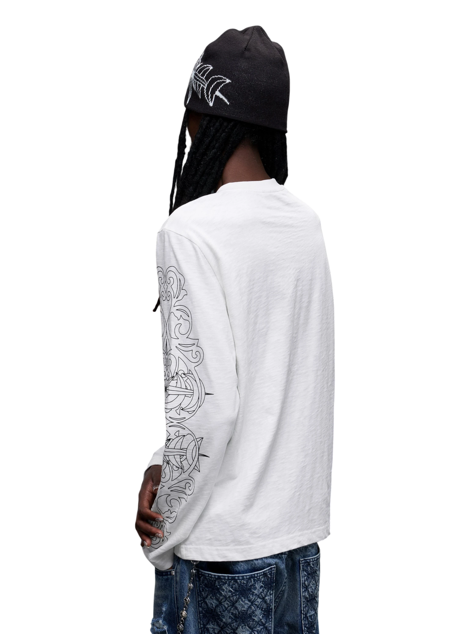 TBHNP Luminous Dawn baroque sleeve-print Henley long sleeve tee with metal buttons — gothic streetwear