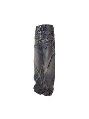 ECLIPSE OF THE  BLOOD MOON DESTROYED DENIM JEANS