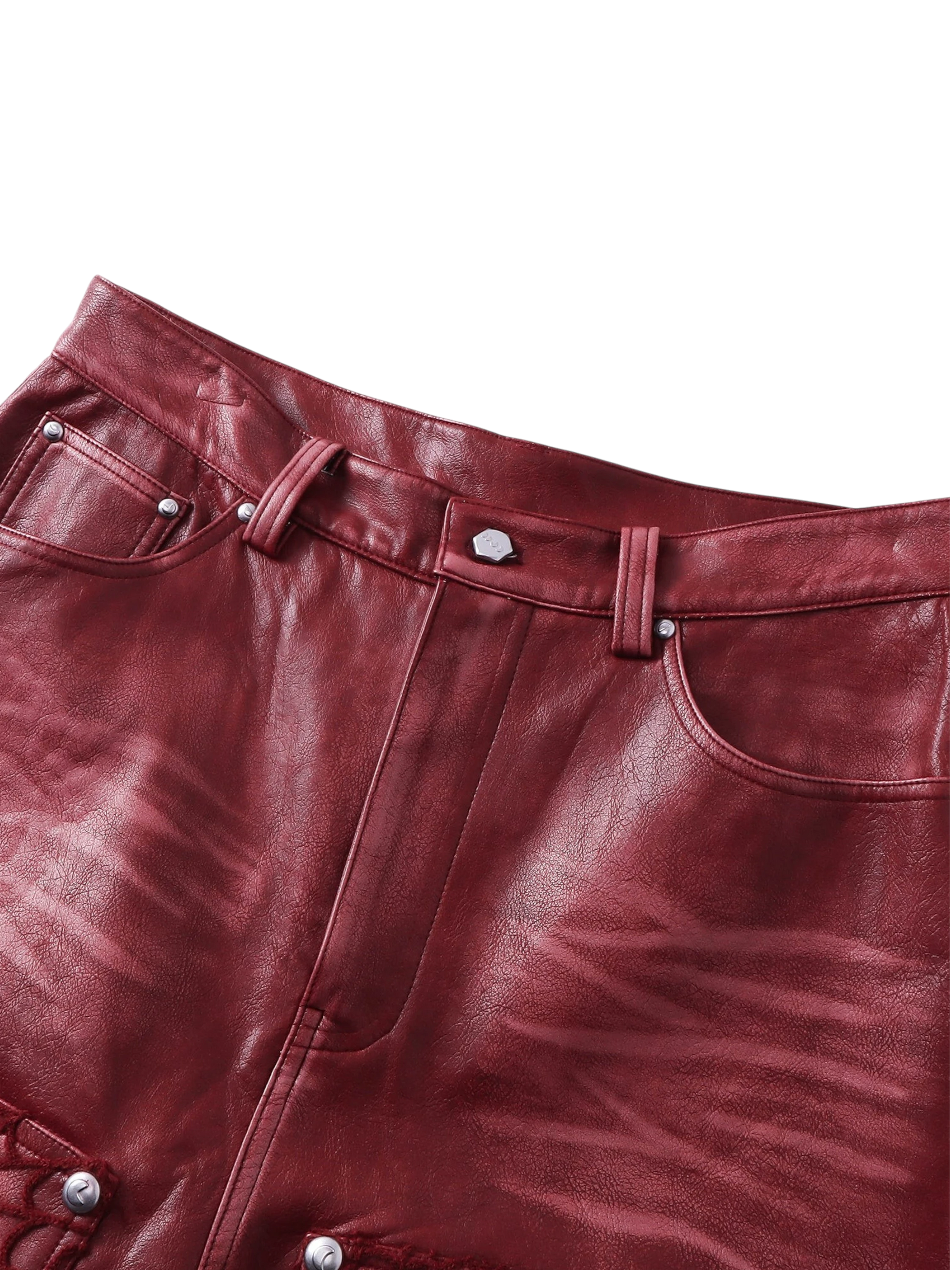 TBHNP Eclipse of the Blood Moon cobweb embroidered faux leather pants — men's gothic streetwear trousers