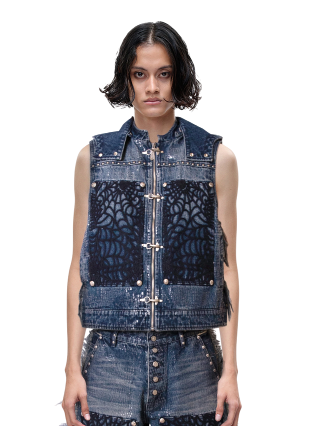 COBWEB BUCKLE DENIM VEST