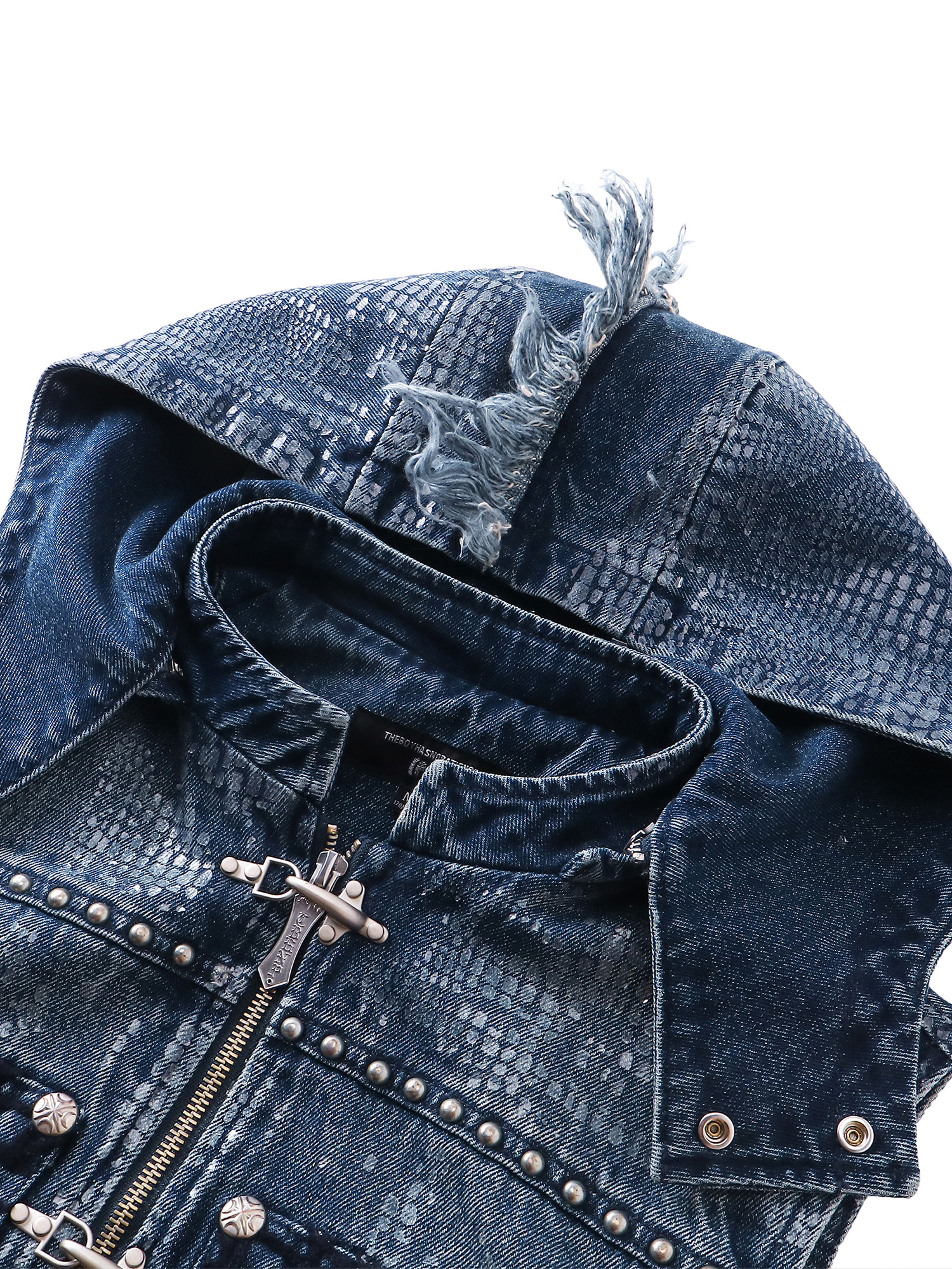 LUMINOUS DAWN FRINGED DENIM HOODEDVEST