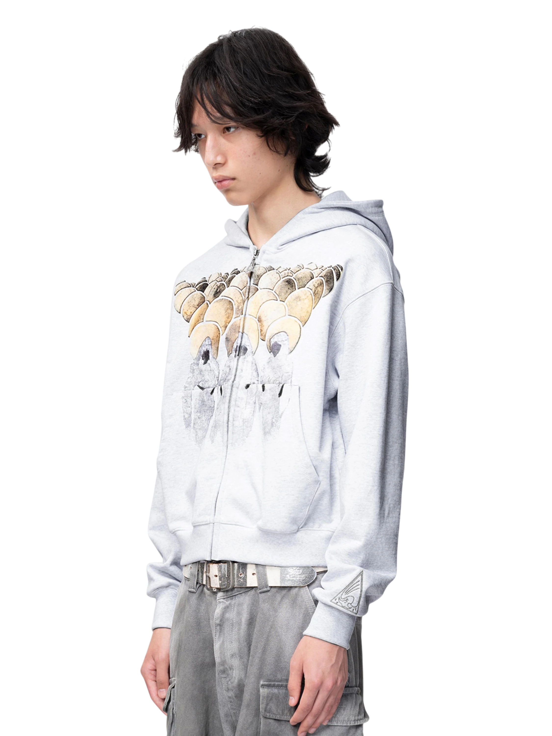 TBHNP Disciple graphic flocked zip-up hoodie, grey — men's streetwear hoodie