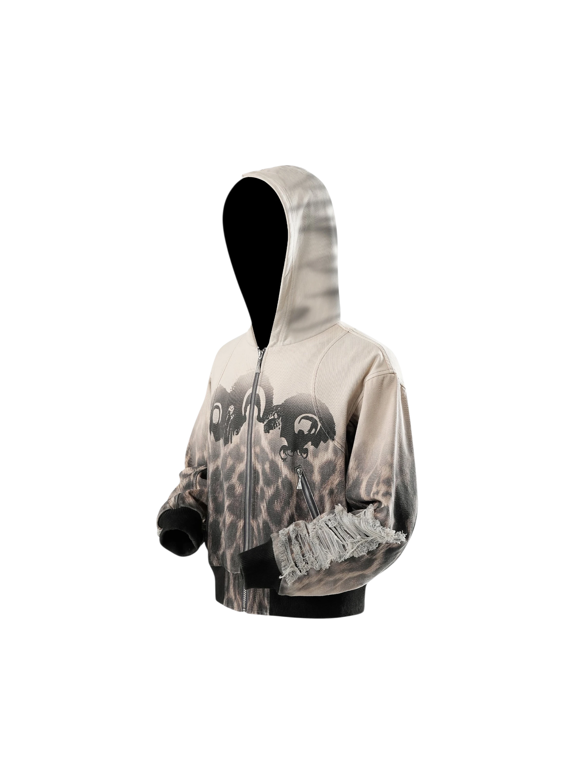 TBHNP Disciple distressed double-layer zip hoodie, sandy — men's streetwear hoodie