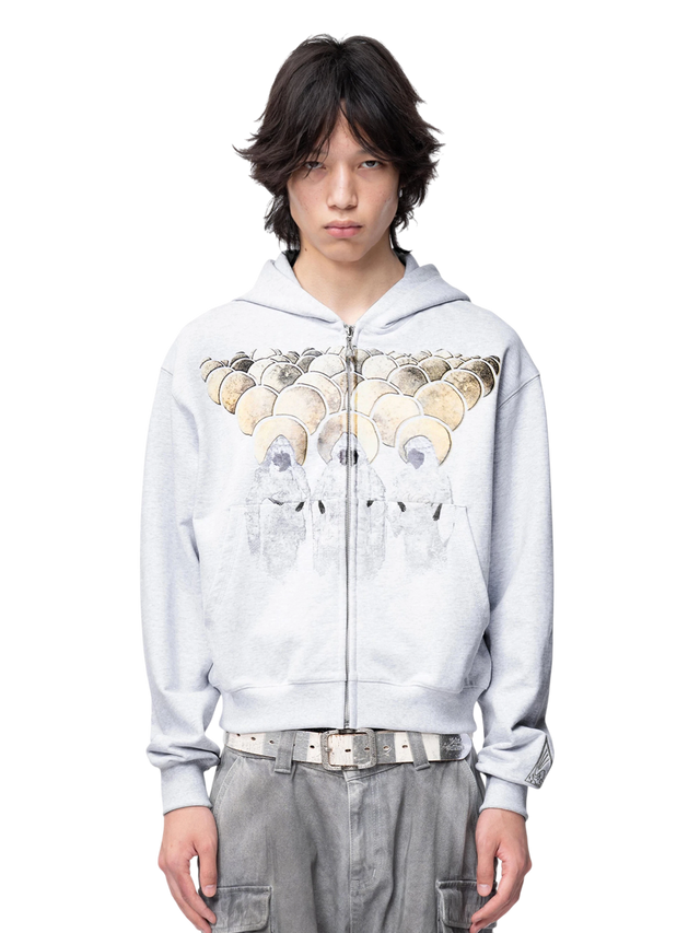 GRAPHIC FLOCKED ZIP-UP HOODIE