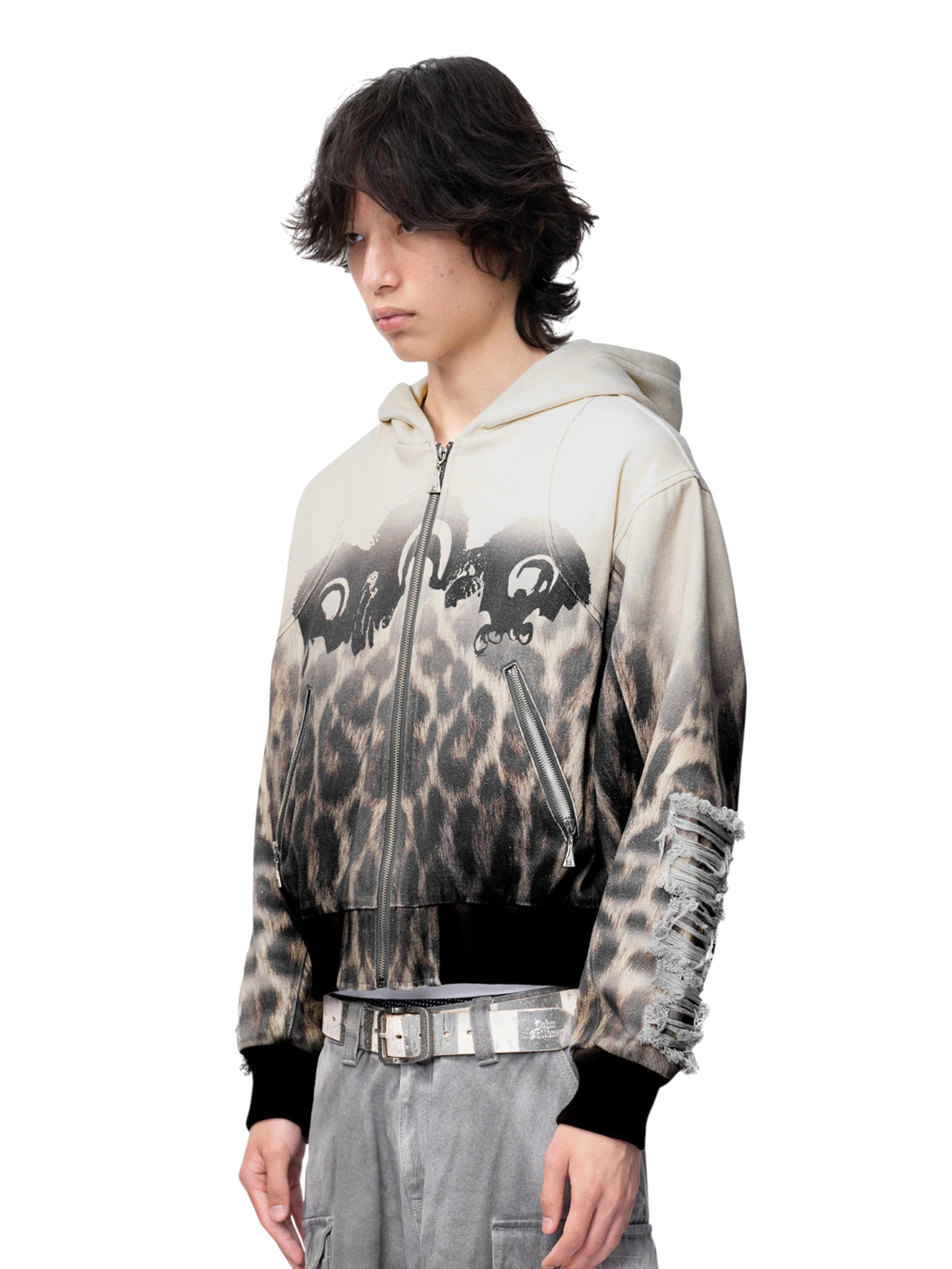 TBHNP Disciple distressed double-layer zip hoodie, sandy — men's streetwear hoodie