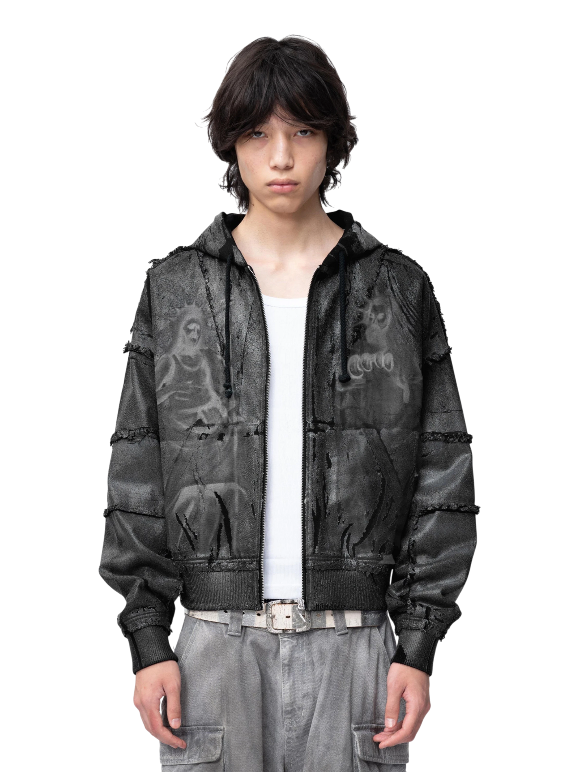 TBHNP Disciple Double Saints hooded zip jacket, black — men's streetwear jacket