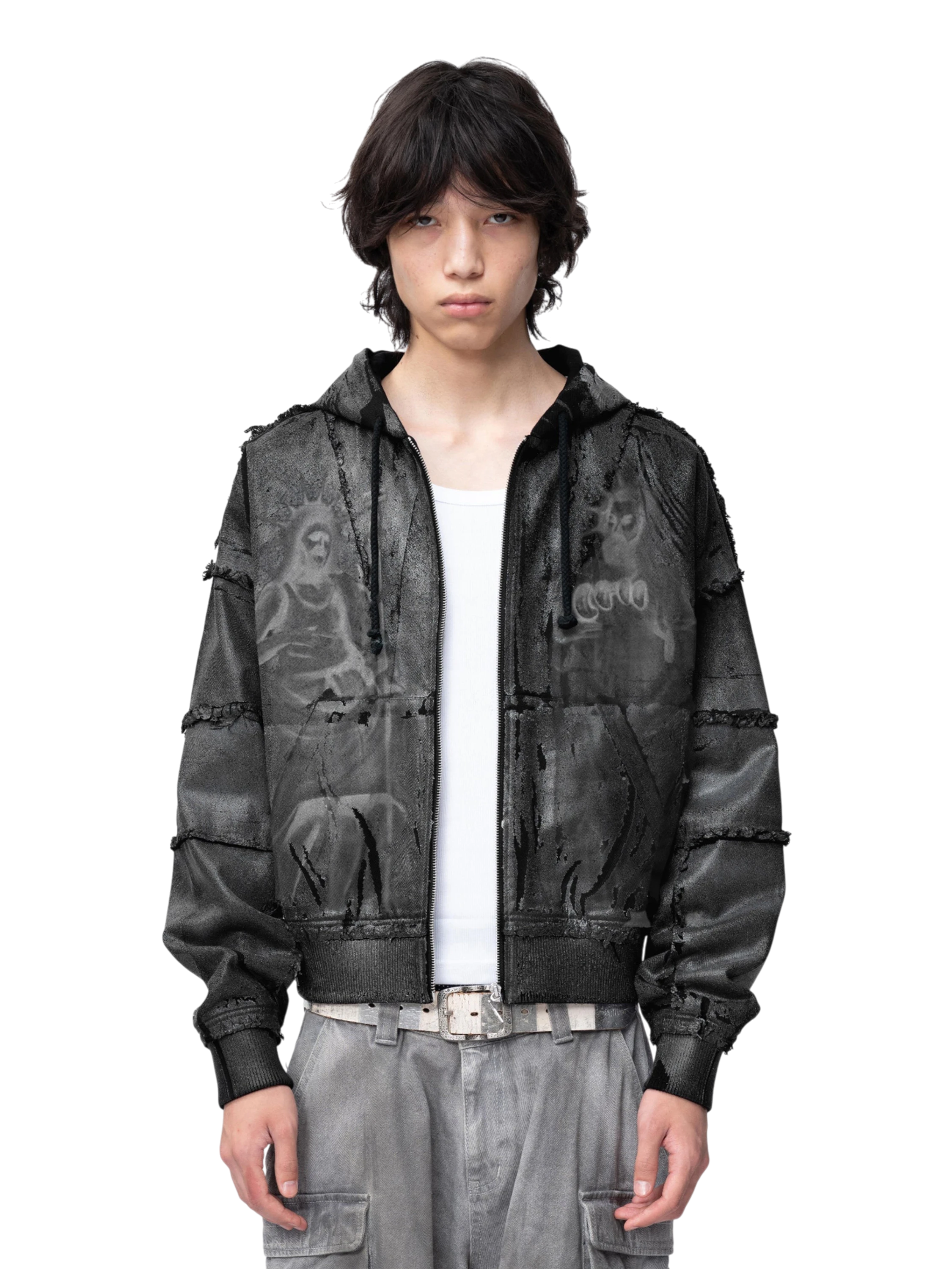 TBHNP Disciple Double Saints hooded zip jacket, black — men's streetwear jacket