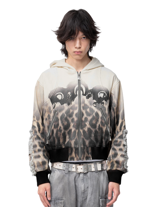 TBHNP Disciple distressed double-layer zip hoodie, sandy — men's streetwear hoodie