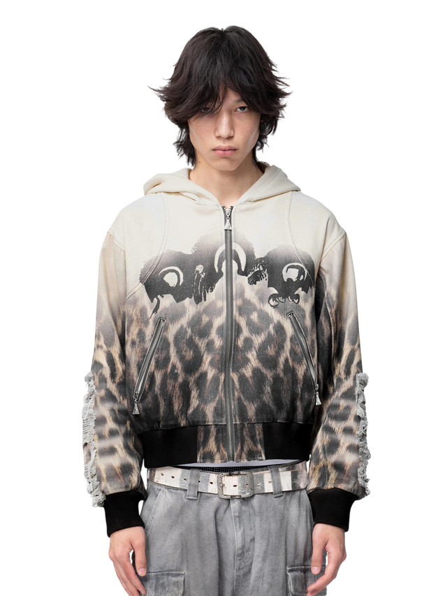LEOPARD GRADIENT LASER-CUT ZIP HOODIE