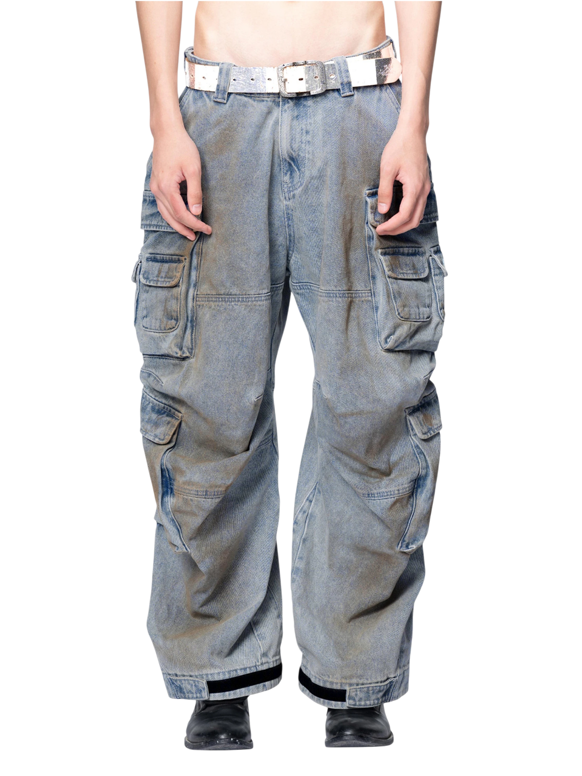 TBHNP Disciple mud-dyed multi-pocket baggy cargo pants — men's streetwear cargo pants