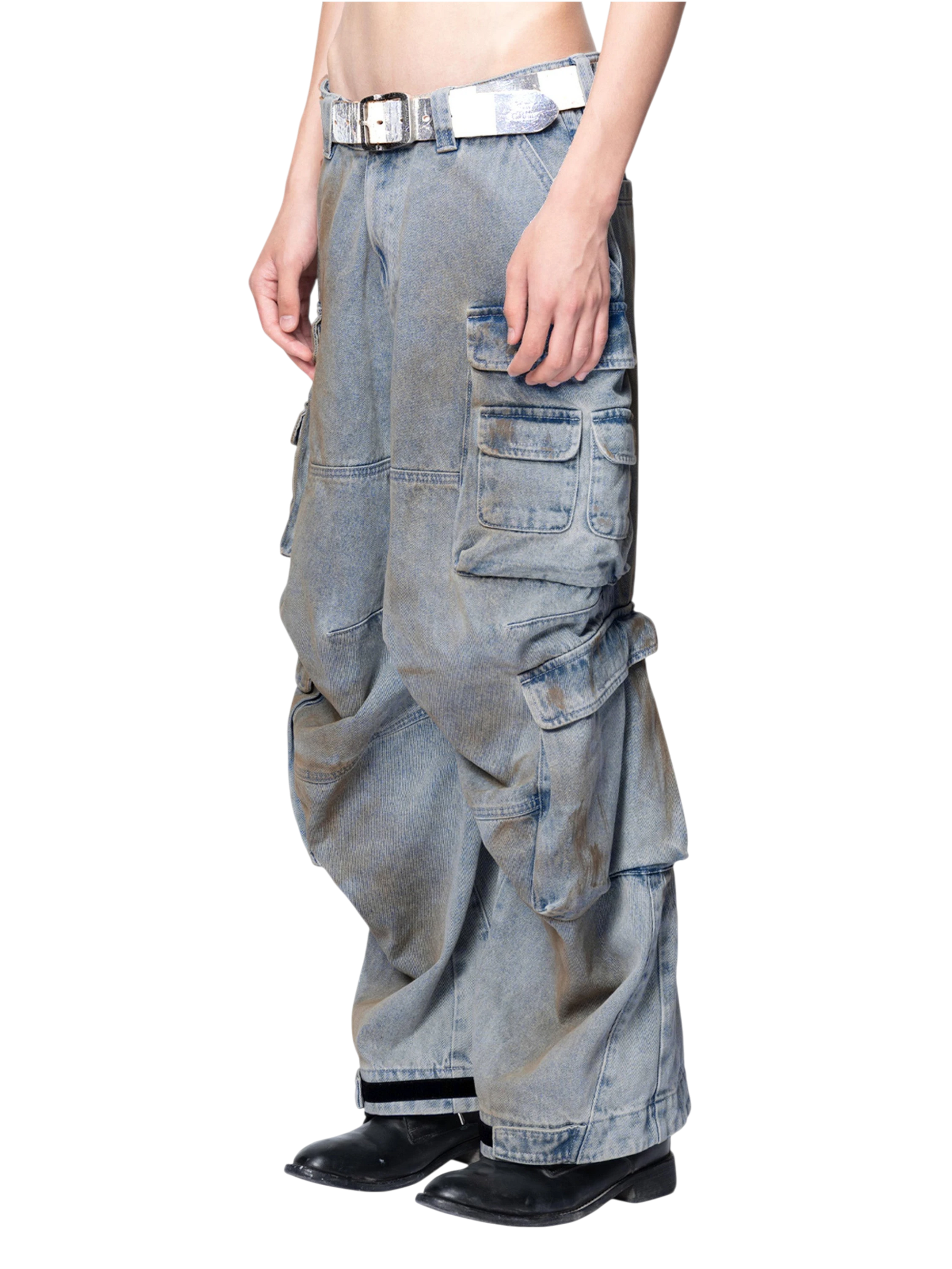 TBHNP Disciple mud-dyed multi-pocket baggy cargo pants — men's streetwear cargo pants