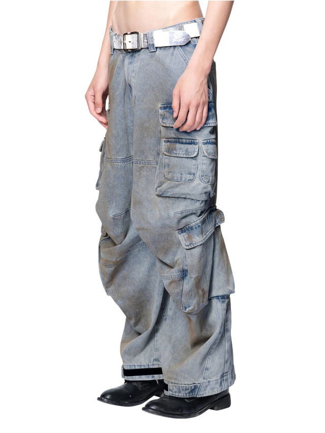 MUD-DYED MULTI-POCKET BAGGY CARGO PANTS