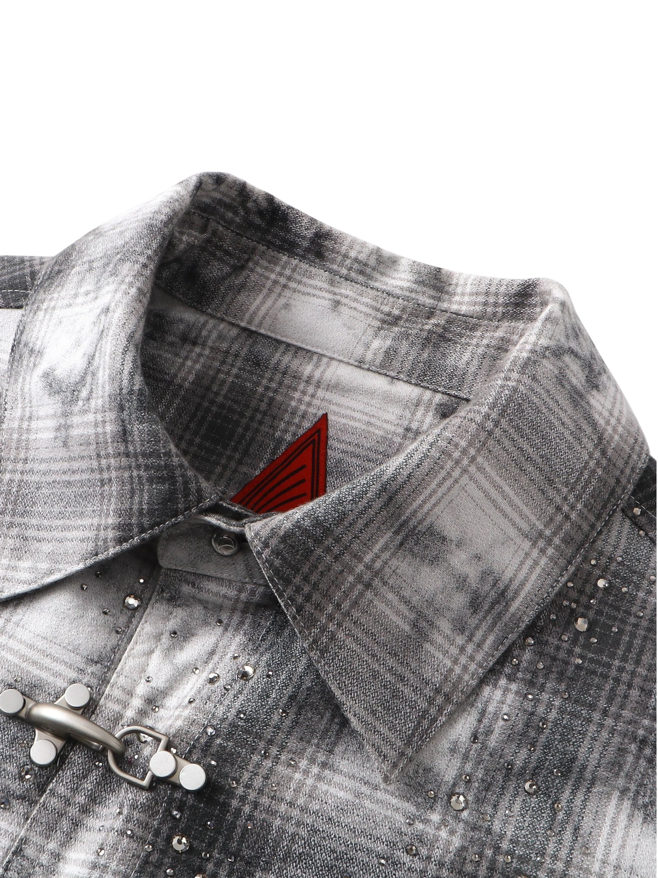 TBHNP Eclipse of the Blood Moon rhinestone buckle plaid flannel shirt — men's gothic streetwear button-up