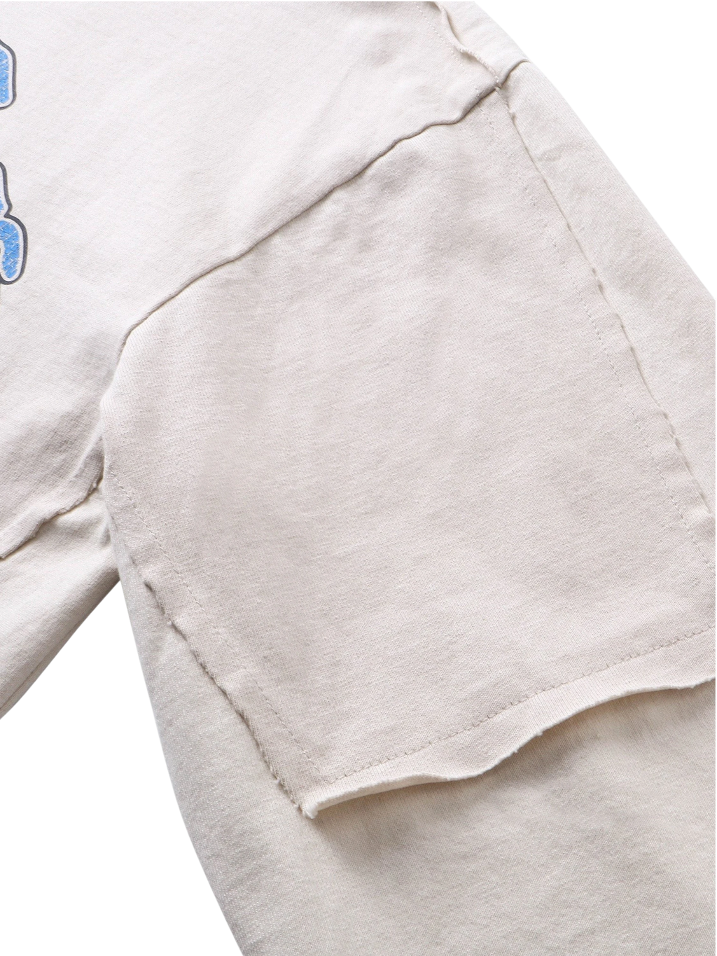 Close-up of the collar on TBHNP grayish-yellow knight long-sleeve tee — men's streetwear detail