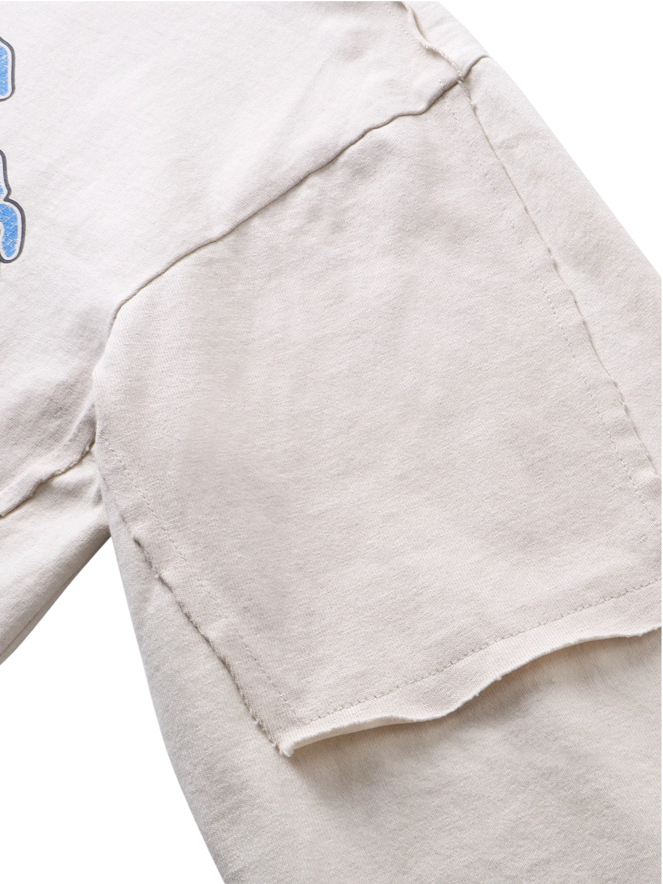 Close-up of the collar on TBHNP grayish-yellow knight long-sleeve tee — men's streetwear detail