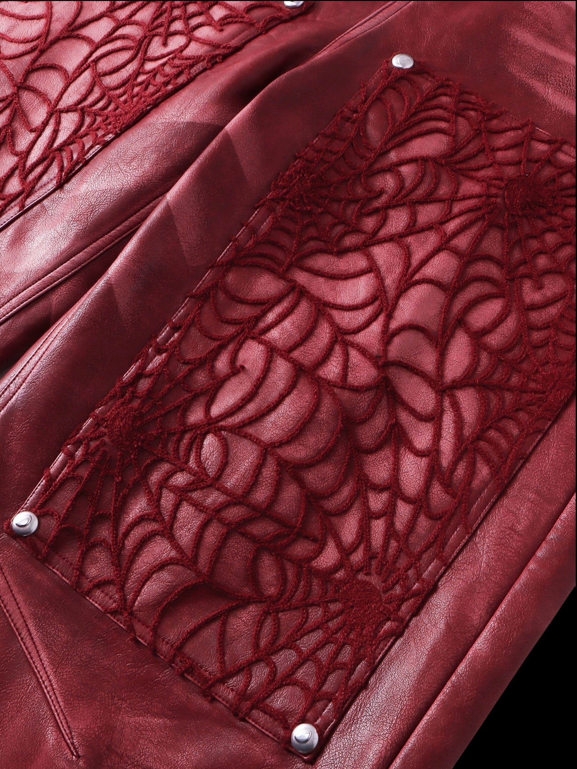 TBHNP Eclipse of the Blood Moon cobweb embroidered faux leather pants — men's gothic streetwear trousers