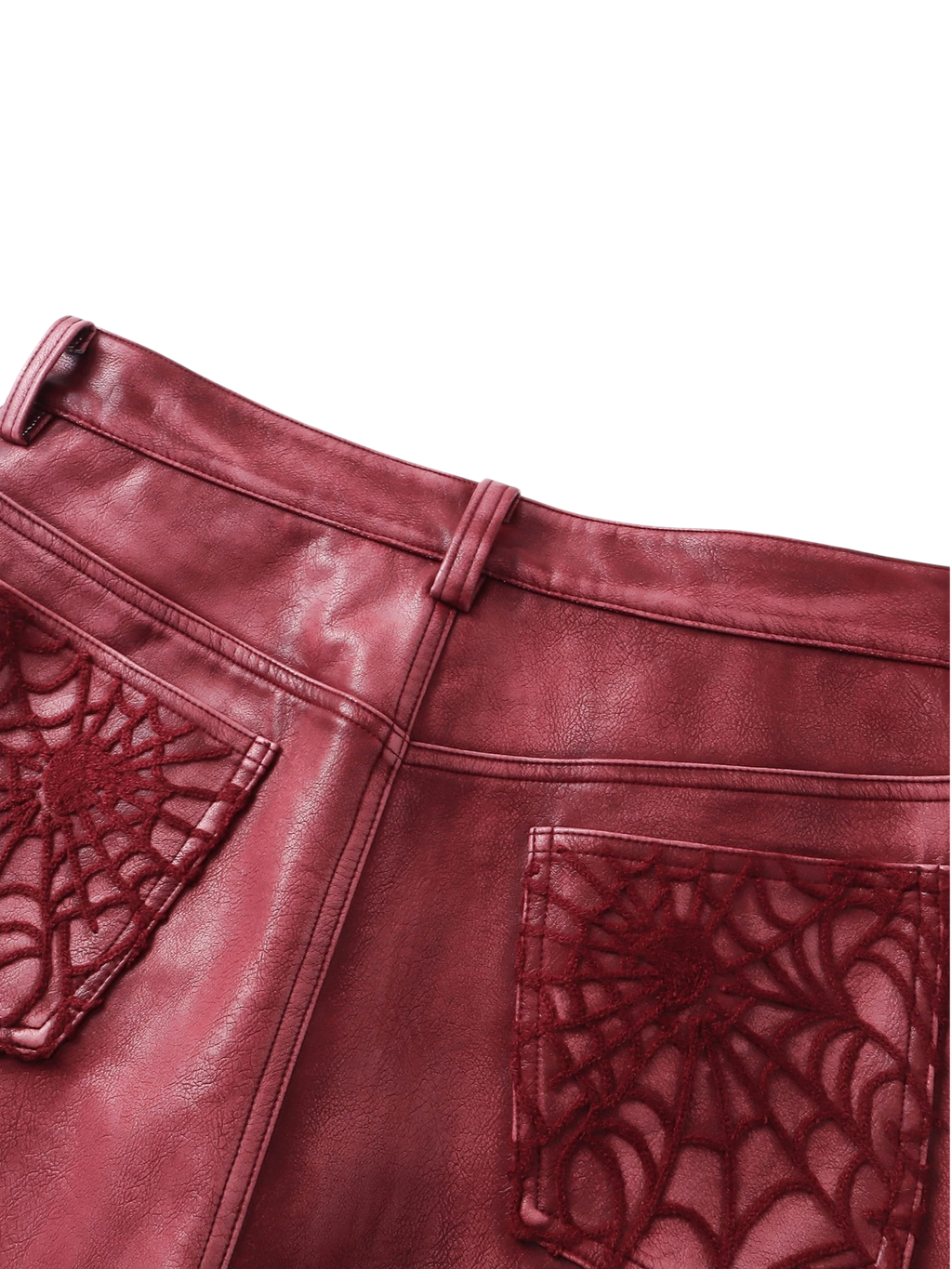 ECLIPSE OF THE BLOOD MOON COBWEB EMBROIDERED FAUX LEATHER PANTS
