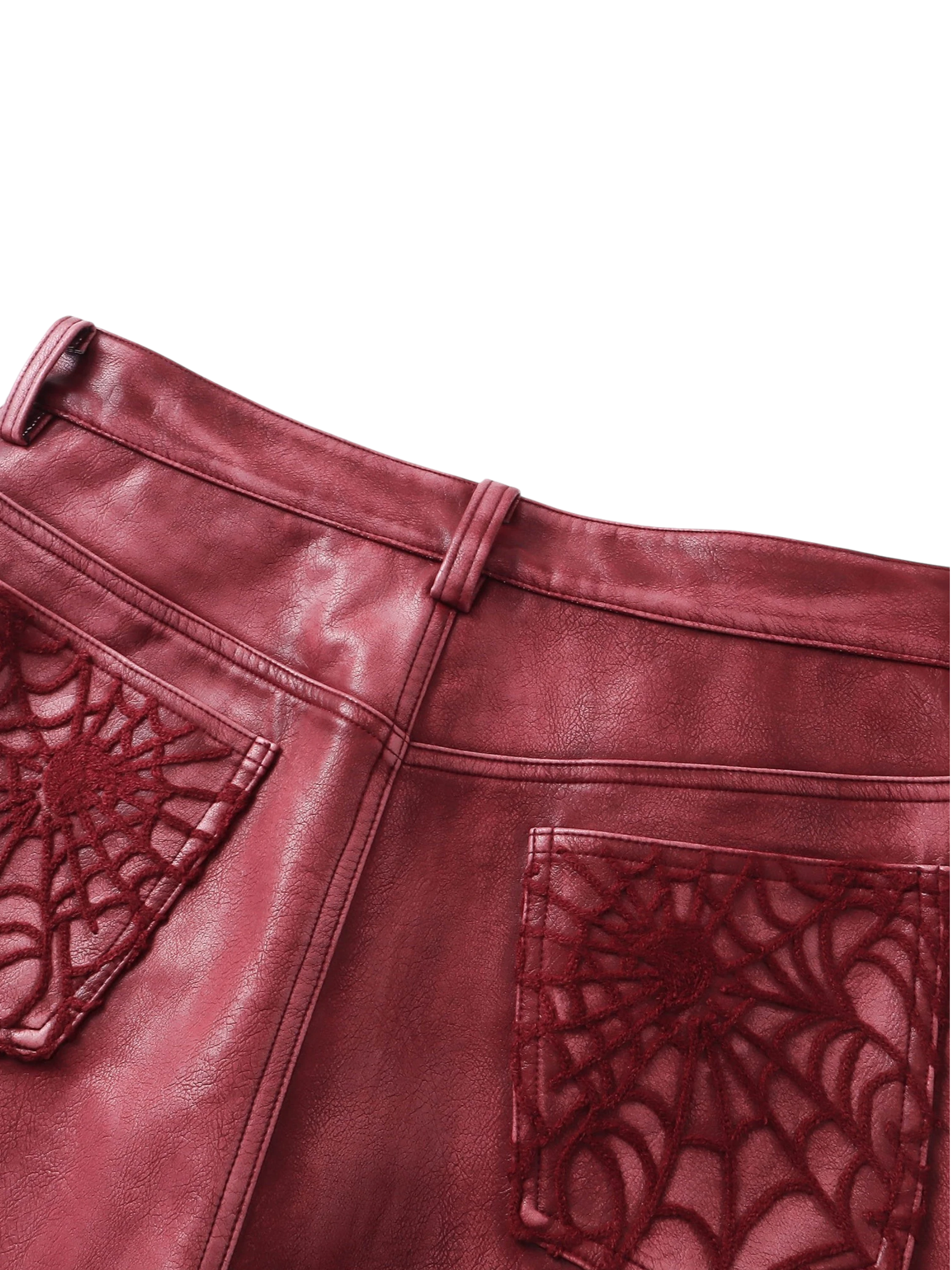 TBHNP Eclipse of the Blood Moon cobweb embroidered faux leather pants — men's gothic streetwear trousers