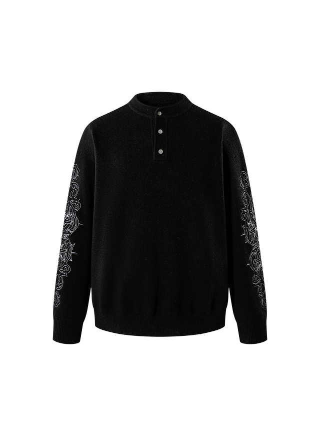 CLASSIC BAROQUE EMBROIDERY HENLEY SWEATER