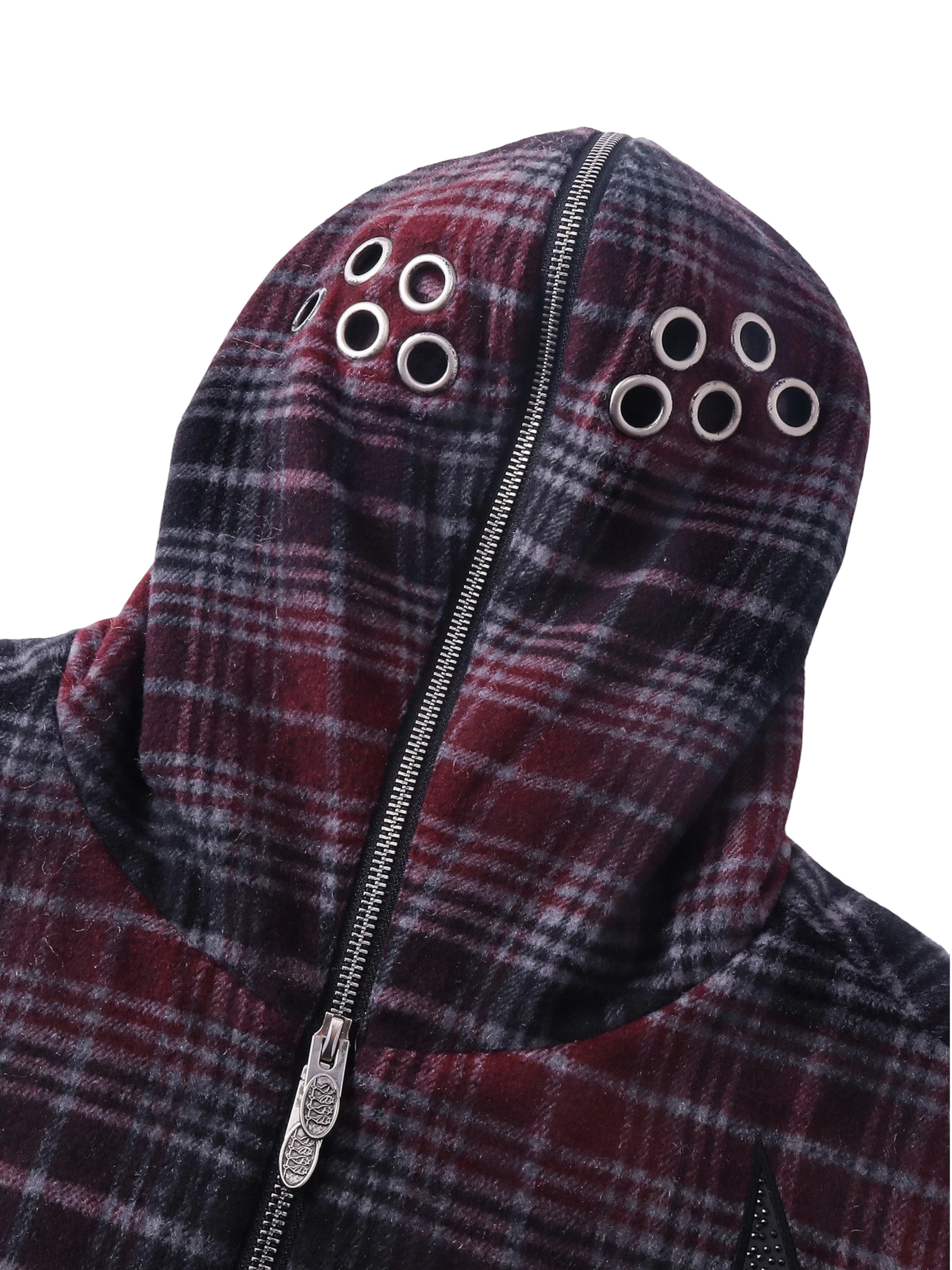 TBHNP Eclipse of the Blood Moon knight plaid zip hooded shirt — men's gothic streetwear shirt