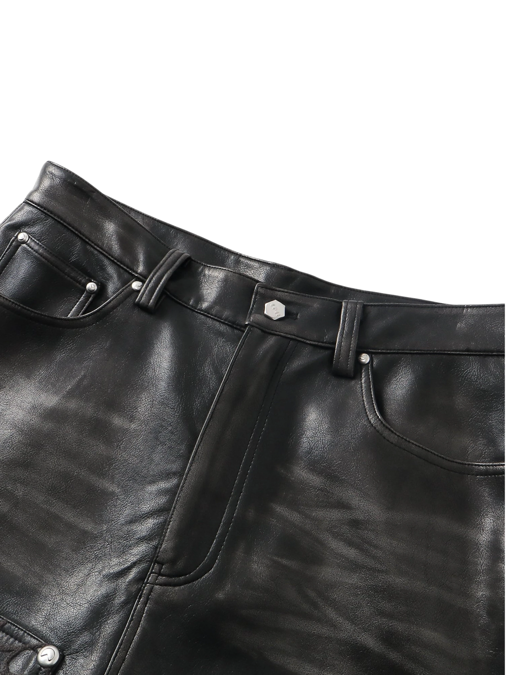 TBHNP Eclipse of the Blood Moon cobweb embroidered faux leather pants — men's gothic streetwear trousers