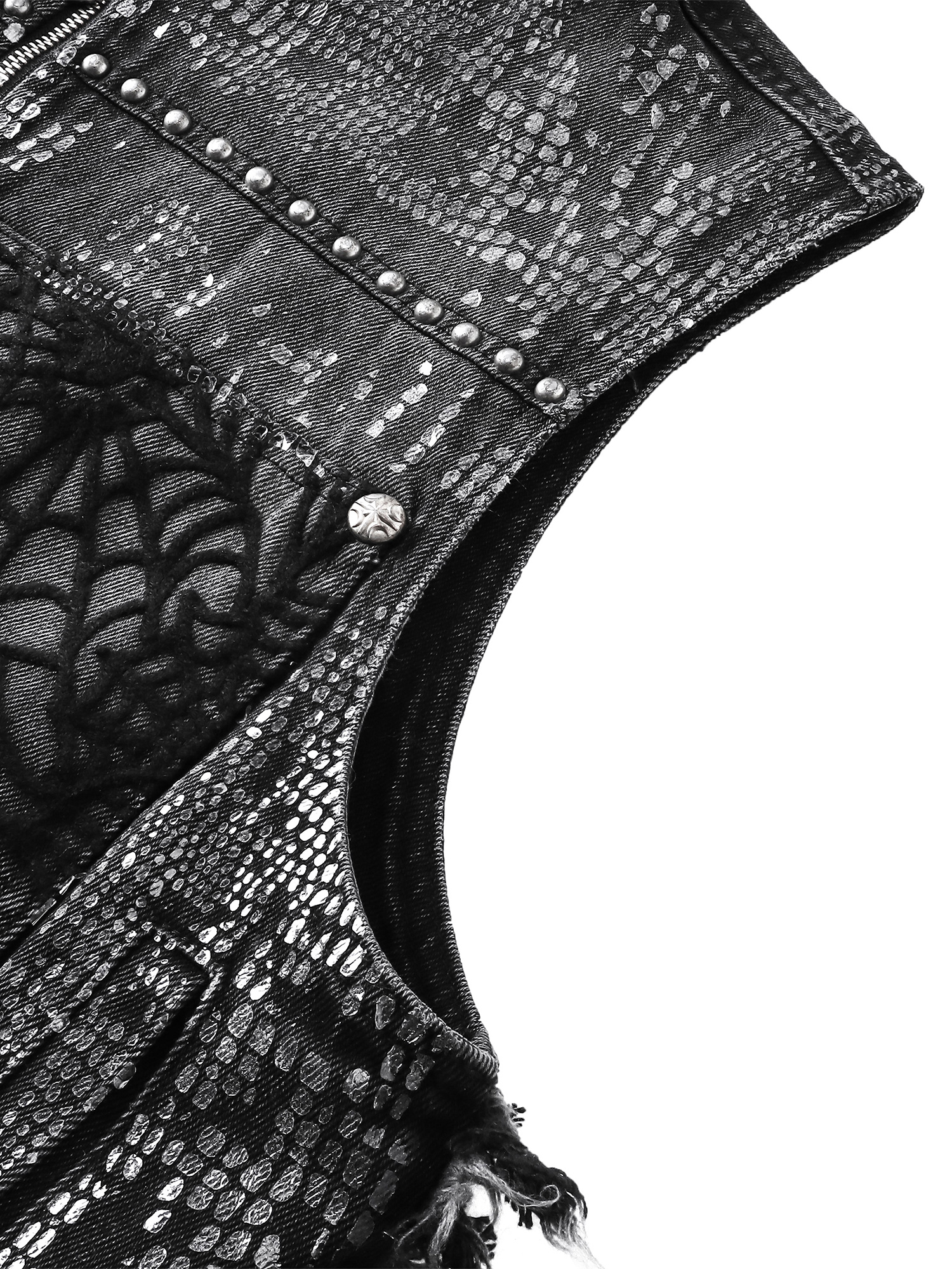 LUMINOUS DAWN FRINGED DENIM HOODEDVEST