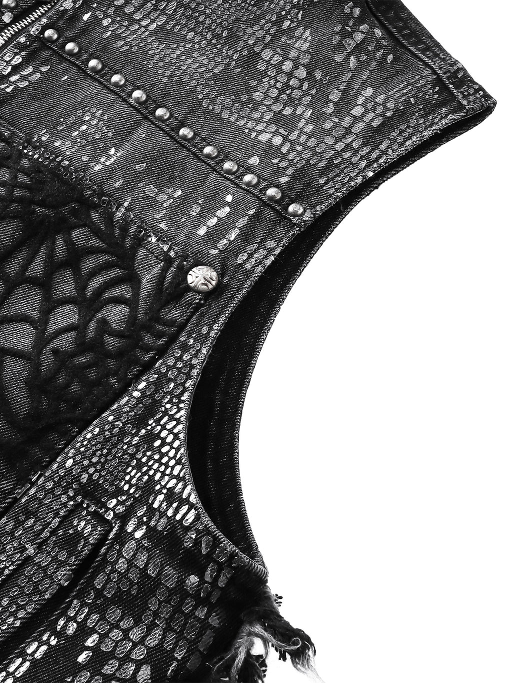 LUMINOUS DAWN FRINGED DENIM HOODEDVEST