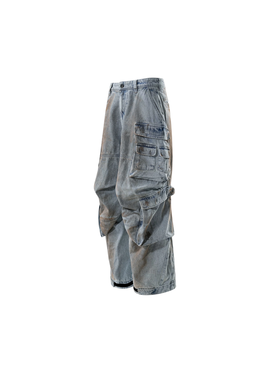 TBHNP Disciple mud-dyed multi-pocket baggy cargo pants — men's streetwear cargo pants