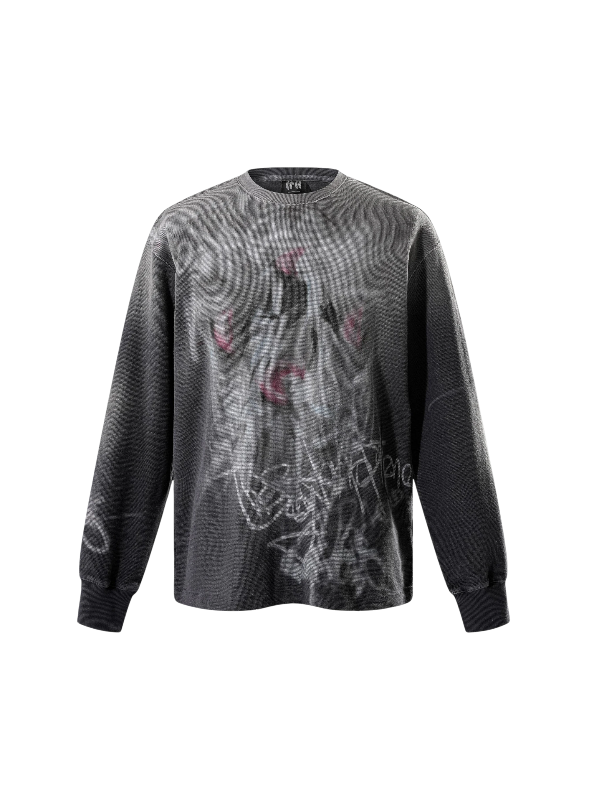 TBHNP Disciple graffiti spray long-sleeve tee, dark grey — men's streetwear graphic tee